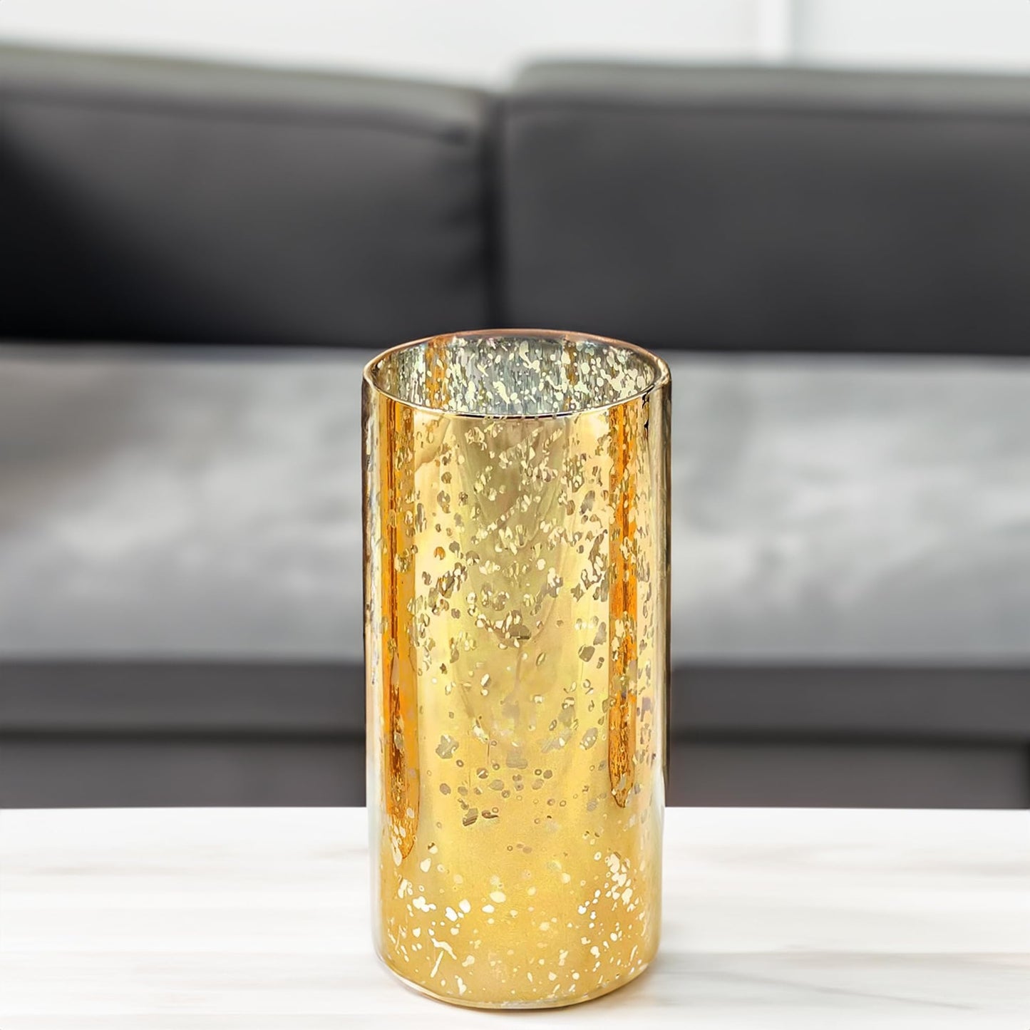 WGVI Hurricane Candle Holder Sleeve, W: 4", Ht: 8", Gold Speckled Glass Cylinder Open Both Ends, Chimney Tube Shade, 1 Piece