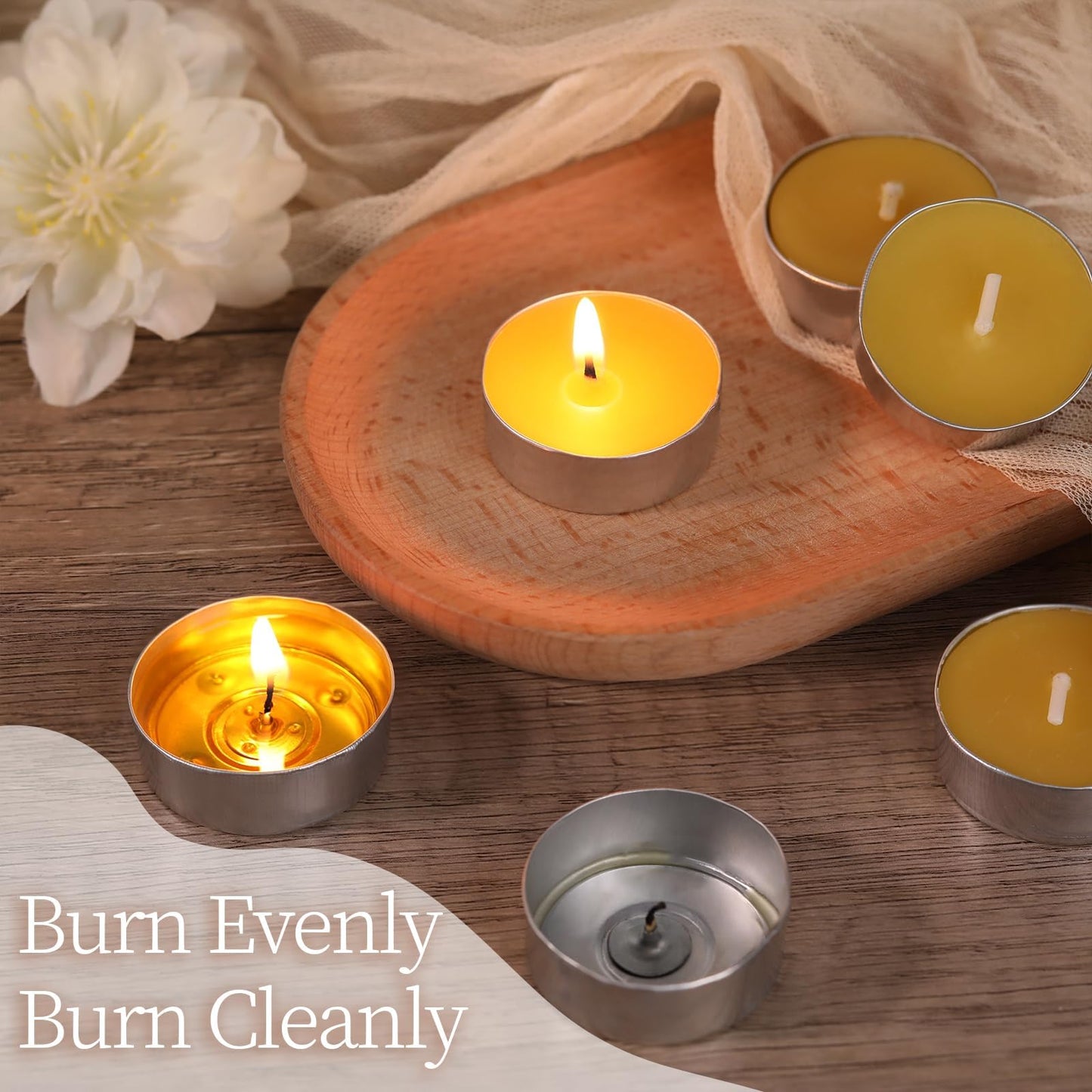 50 Packs Beeswax Tealight Candles, Pure Beeswax Candles Tea Lights Candle, Natural Organic Tealights Unscented Smokeless Clean Burning with 4 Hour Burn Time