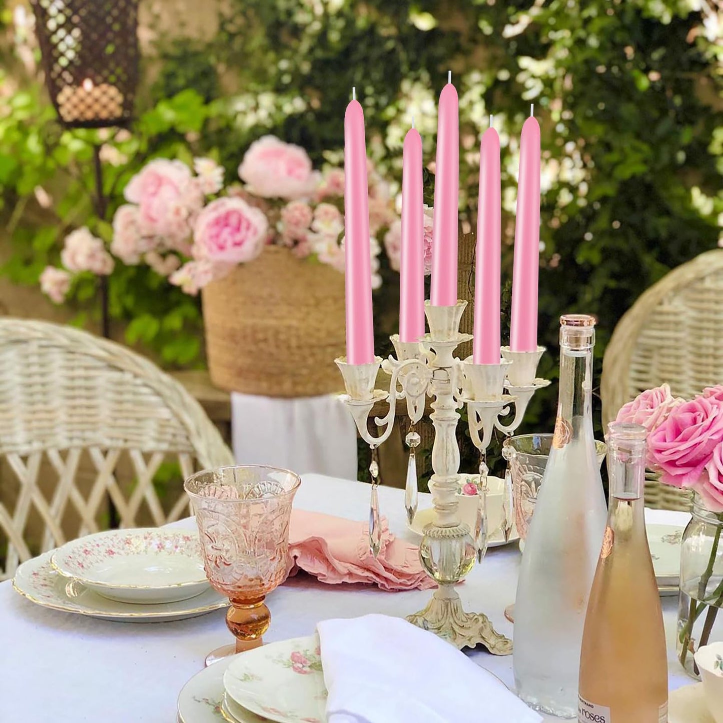 24 Pack Pink Taper Candles, 7-8 Hours Burn Time, Unscented, Smokeless and Dripless, 0.79 x 10 Inch Dinner Candle Set for Household, Wedding, Party and Home Décor Candlesticks