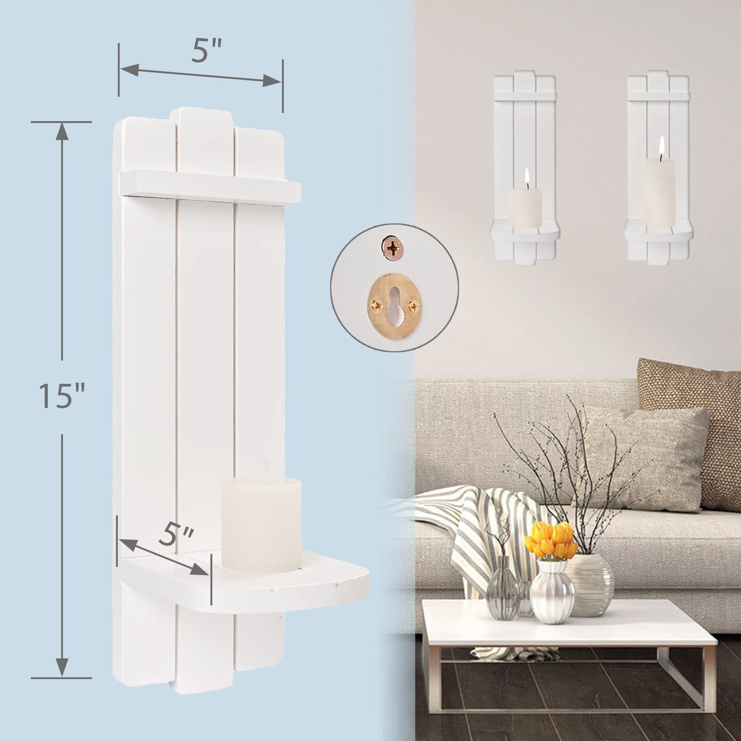 Yorkmills Sconces Wall Decor Set of 2, Candle Holder Rustic Home Farmhouse Art Floating Candle Sconces Shelf White Decorations for Living Room, Dining Room, Bedroom, Bathroom
