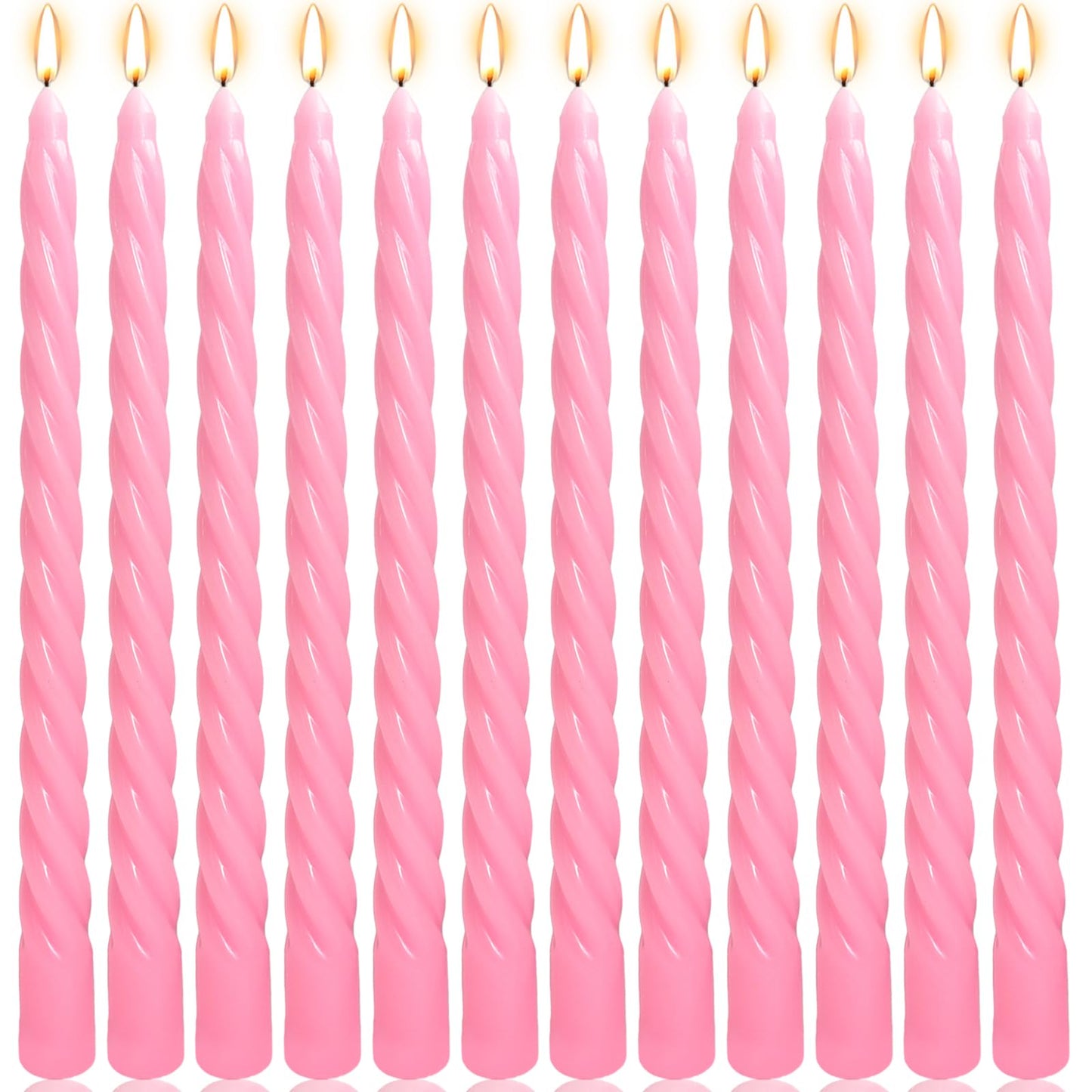 10 Inch Pink Twisted Spiral Taper Candles Set for Holiday Decor, 12 Pack Unscented Candlesticks, Dripelss Tapered Candles for Wedding Dinner Holiday