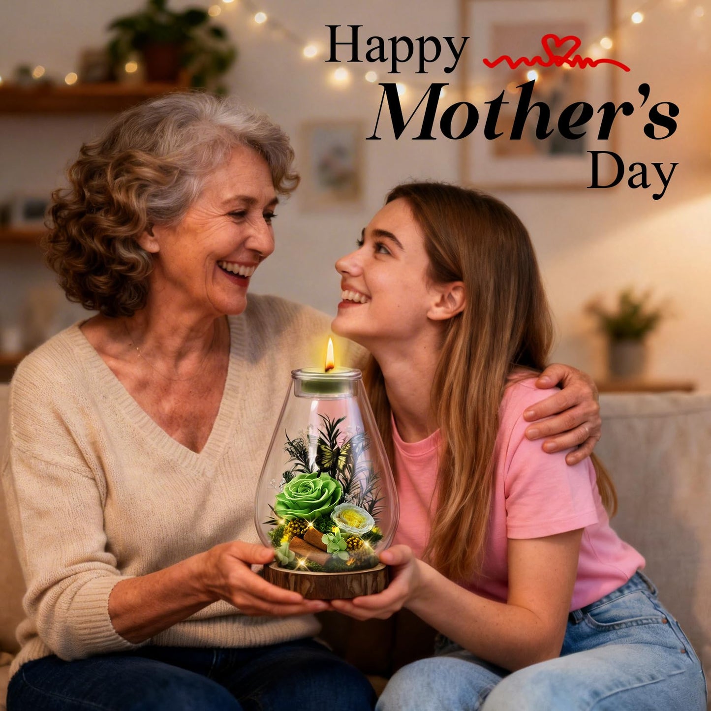 Birthday Gifts for Women Preserved Flowers Green Roses Candle Holder in Glass Dome Gift for Mom Birthday Gift Forever Flowers for Anniversary Real Flowers Eternal Rose for Proposal Wedding