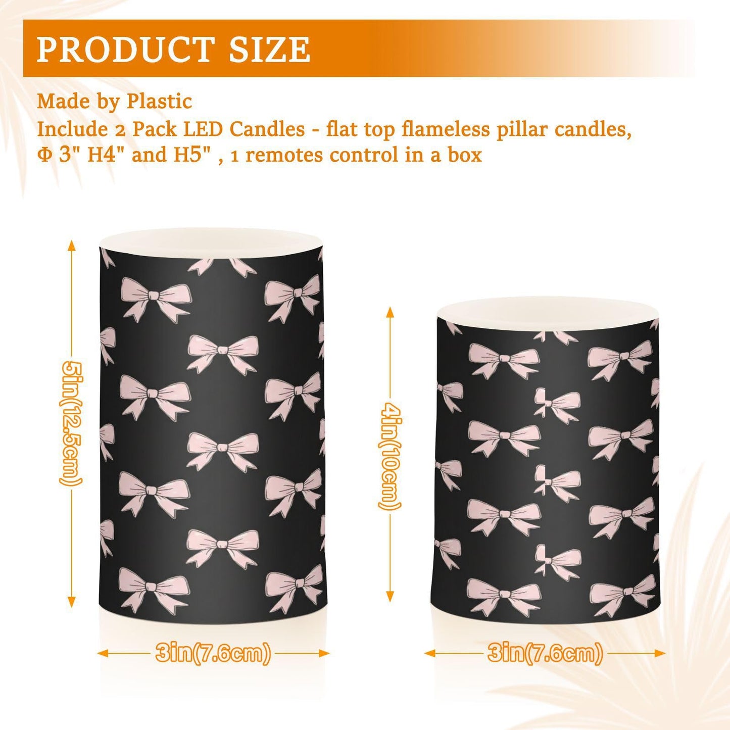 ALAZA Beautiful Pink Bows Black Flickering Flameless Candles Battery Operated with Remote Timer,Tea Light Candles LED Pillar Votive Candles Set of 2 for Outdoor Indoor Decorations262