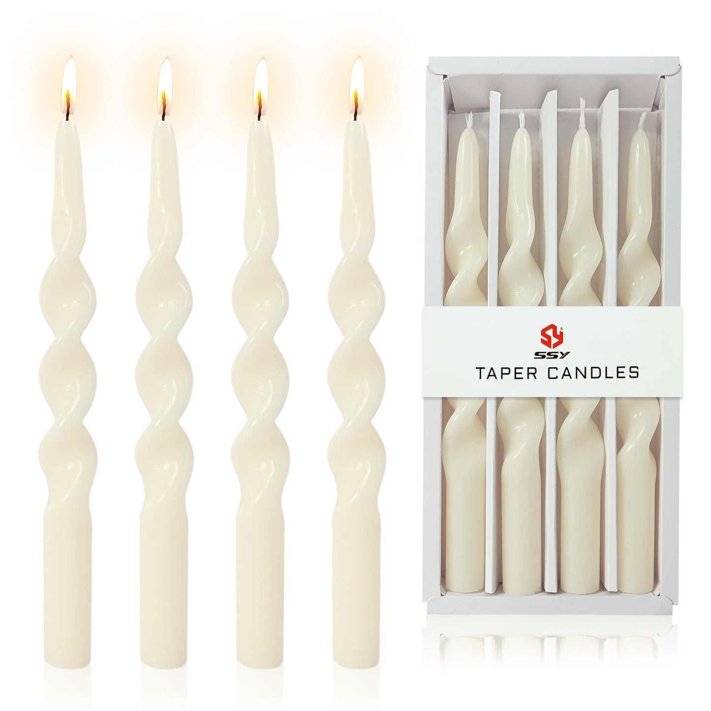 10 Inches Spiral Taper Candles Sticks Ivory Twisted Candle Dripless Unscented Long Candles Handmade Candlesticks for Wedding Dinner Holiday Decor, Set of 4