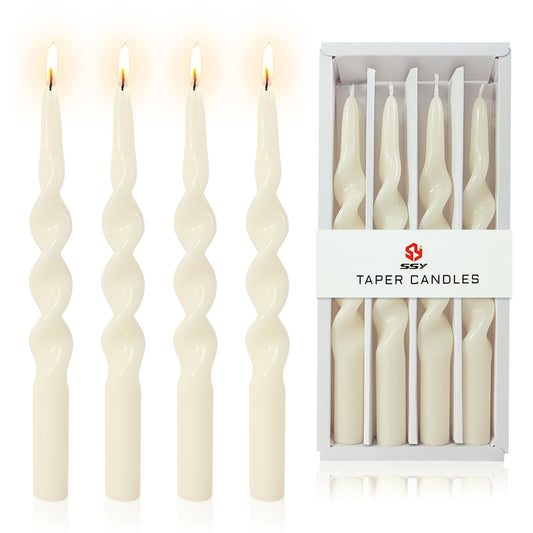 10 Inches Spiral Taper Candles Sticks Ivory Twisted Candle Dripless Unscented Long Candles Handmade Candlesticks for Wedding Dinner Holiday Decor, Set of 4