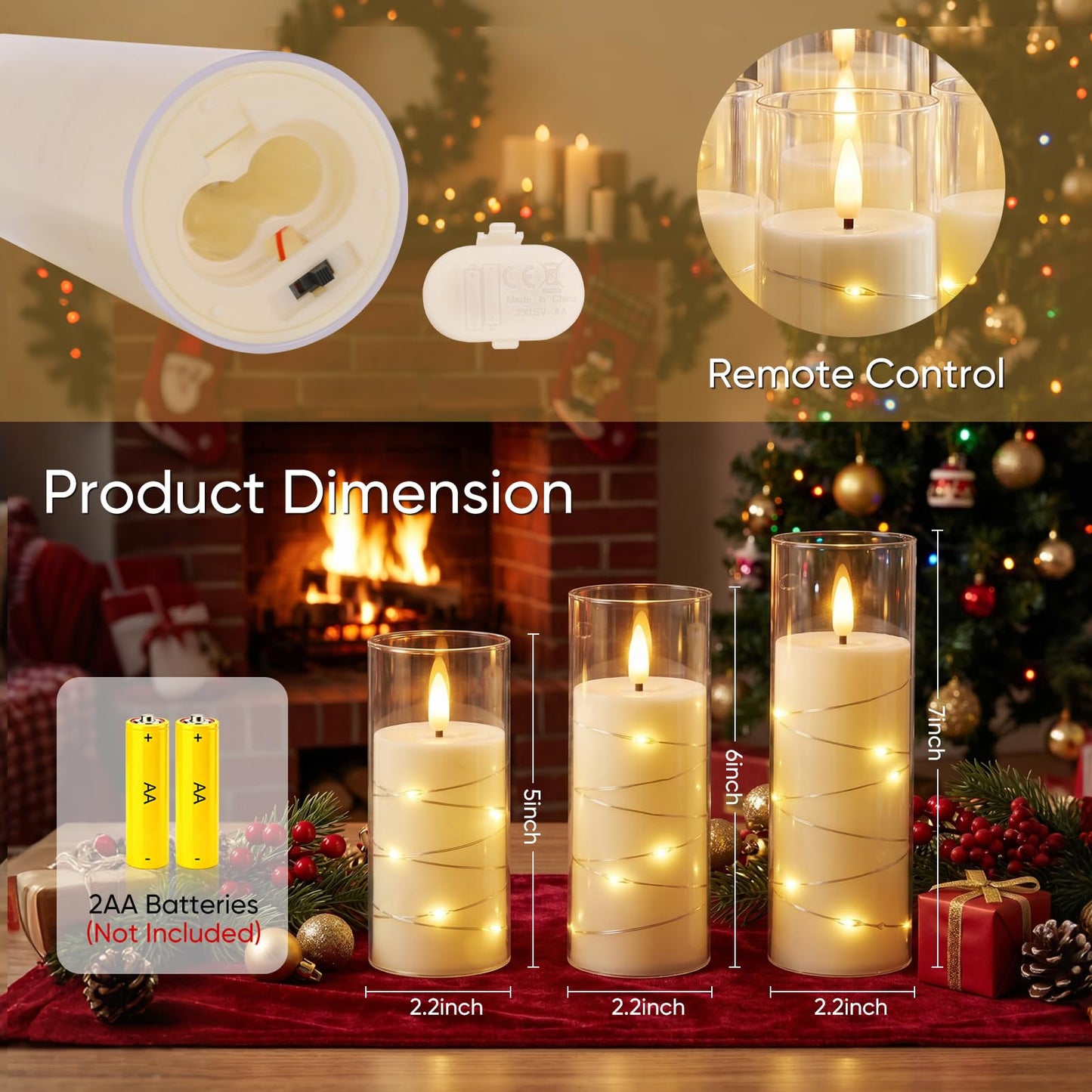 Homemory Flameless Candles with Remote Timer, Clear Acrylic Flickering LED Pillar Candles with Embedded Fairy String Lights, Battery Operated Candles for Wedding Fireplace Lantern Home Decor, Set of 9