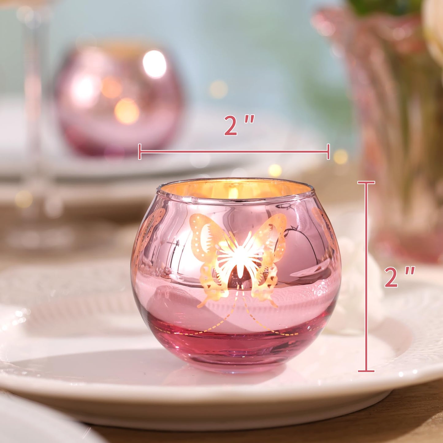 12 Pcs Pink Votive Candle Holders Set Tea Lights Candle Holder Bulk Butterfly Candle Holders Butterfly centerpieces for Tables Wedding Birthday Anniversary Parties Holiday Decorations