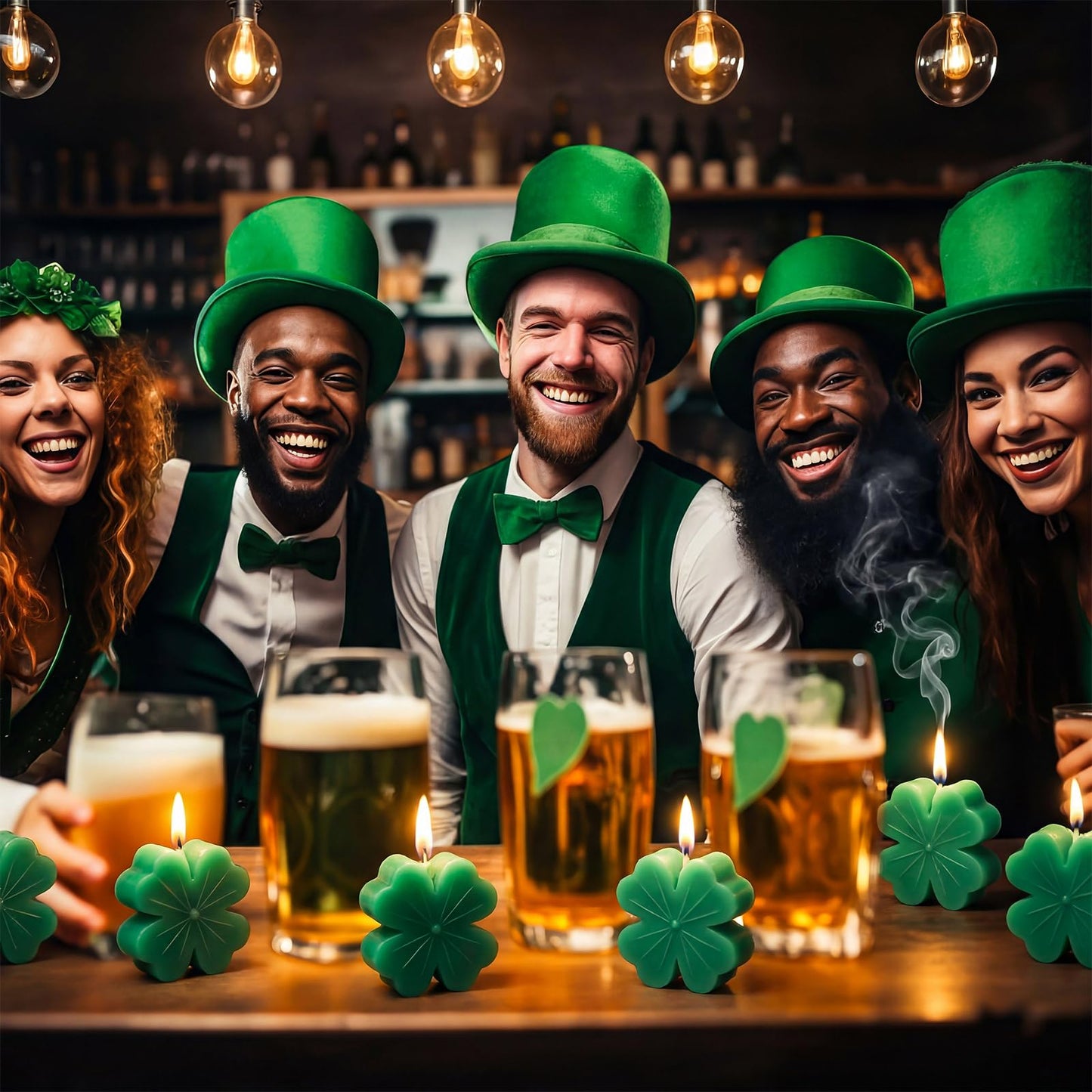 Lyrow 16 Pcs St. Patrick's Day Shamrock Candles 2 Inch Mini Clover Burning Candles Soy Wax for St. Patrick's Irish Day Decorations Home Table Centerpiece Decor