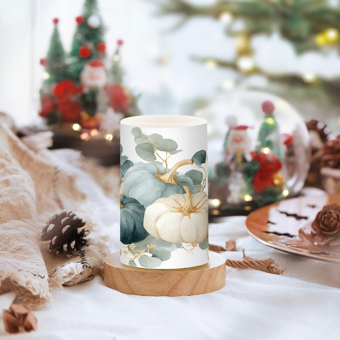 ALAZA Fall Blue Pumpkin Thanksgiving Flickering Flameless Candles Battery Operated with Remote Timer,Tea Light Candles LED Pillar Votive Candles Set of 2 for Outdoor Indoor Decorations