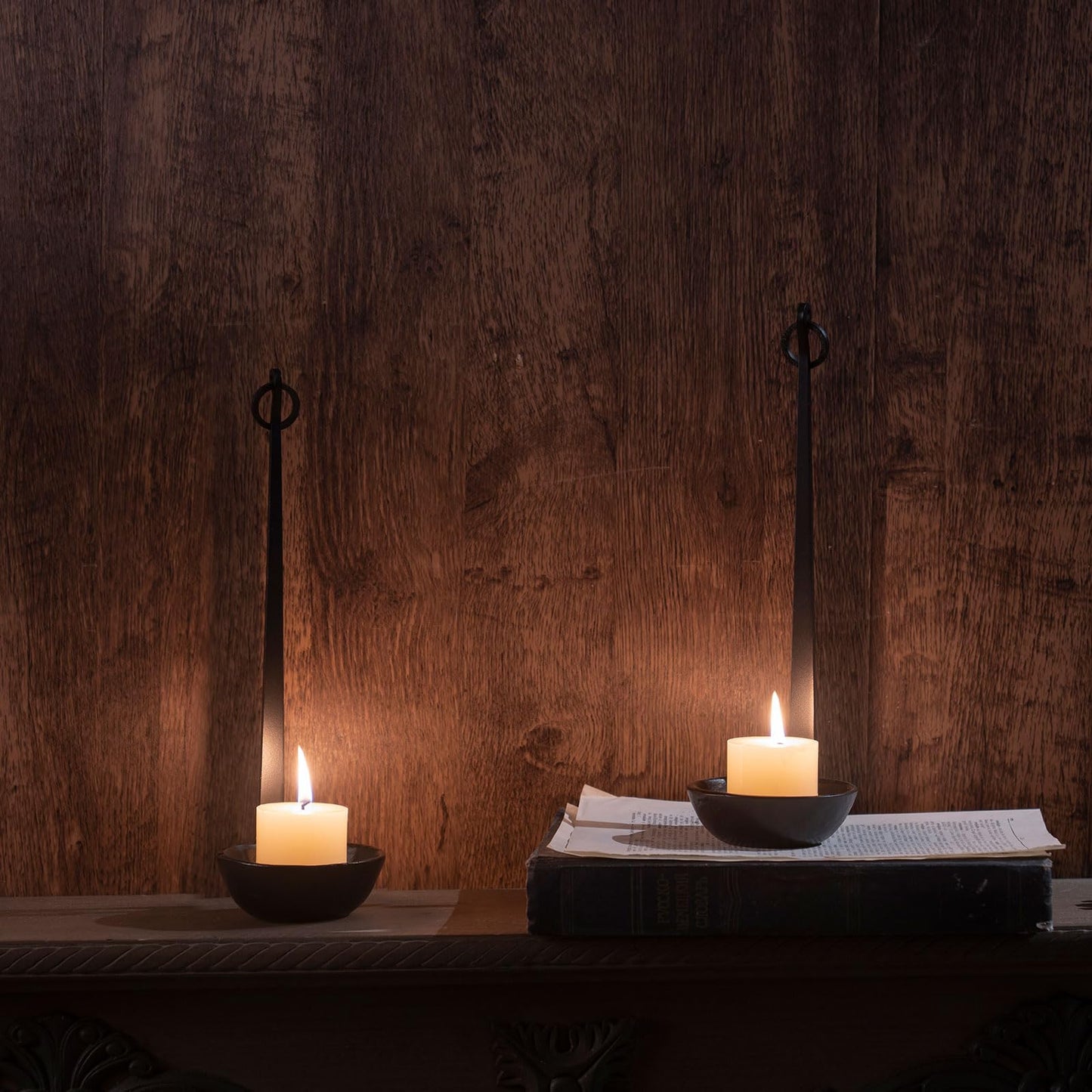 Aimto Wall Sconce Candle Holder Metal Hanging Wall Decorations for Home,Living Room, Bathroom, Dining Room, Set of 2（Black
