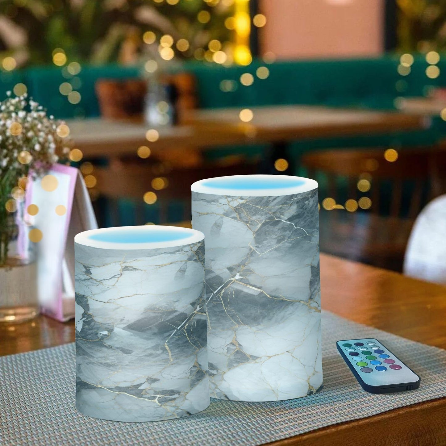 ALAZA Grey Gold Marble Flickering Flameless Candles Battery Operated with Remote Timer,Tea Light Candles LED Pillar Votive Candles Set of 2 for Outdoor
