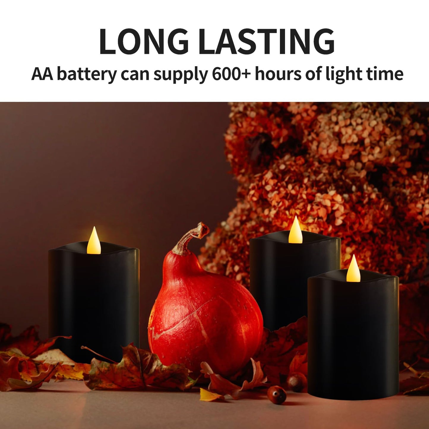 3x4 Flickering Flameless Candles Set of 3, 2AA Battery Life 600 Hours Battery Candles Flickering with Timer,4 inch Flameless Candles with Remote for Home Wedding Party Halloween Decoration, Black