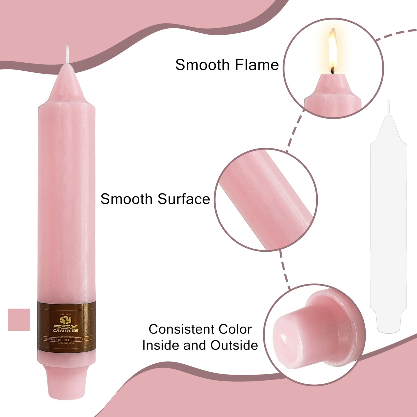 4 PCS Handmade Taper Candle Pink Small Candlesticks 7 inch Short Candlesticks for Dinner Household Wedding Party Home Décor