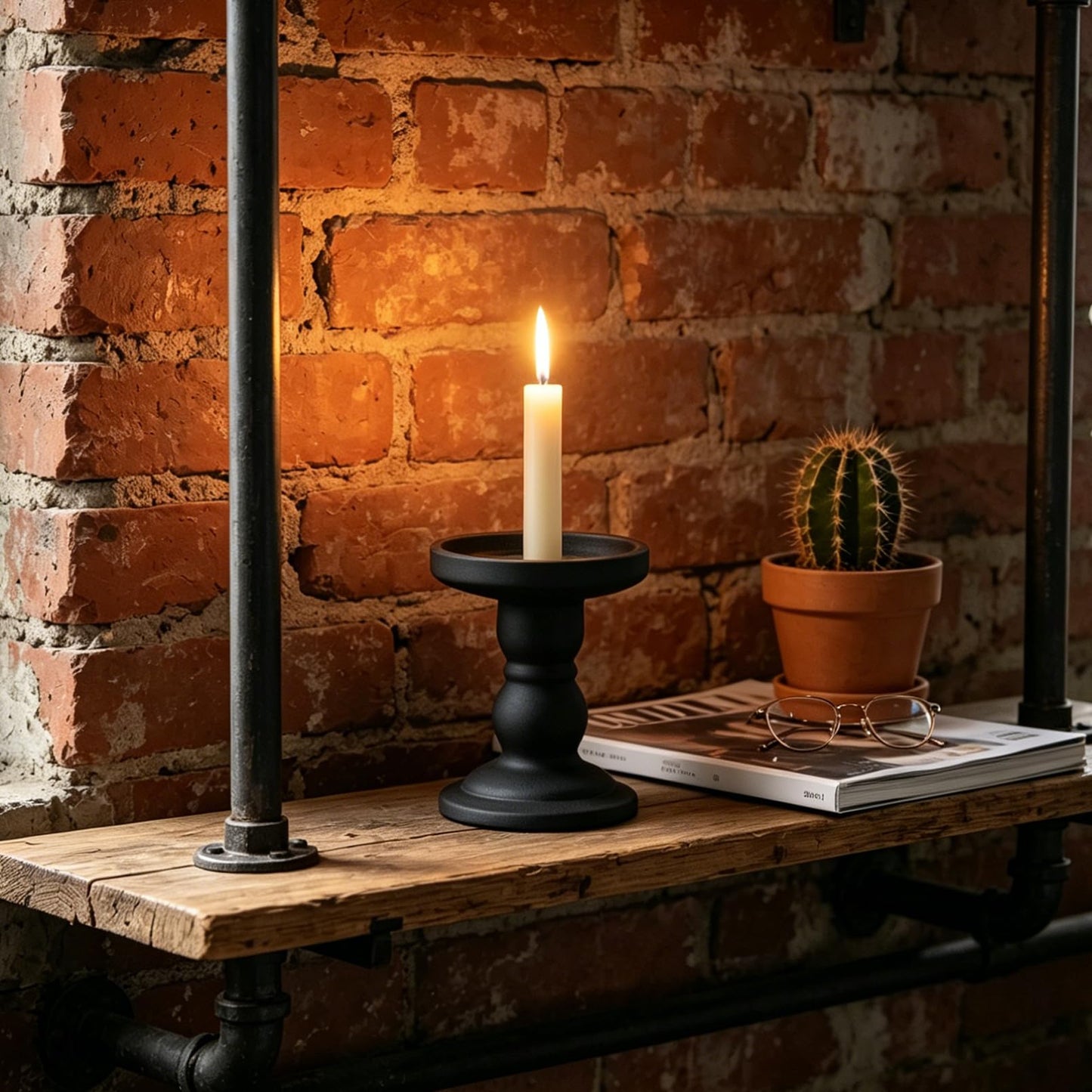 DreamsEden Matte Black Glass Candle Holder - 2 Pcs Modern Opaque Candle Stick for Taper, Pillar, Tea Light Candles, Sleek Home Decor Accent