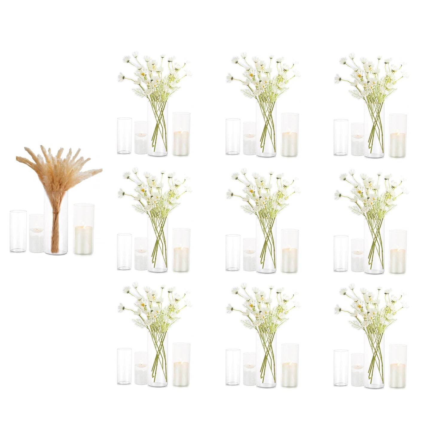 EylKoi Cylinder Vase Bulk Clear 40 Pack Cylinder Vases for Centerpieces Glass Vases for Flowers Hurricane Floating Candle Holder, Home Decor Wedding, 4''+6''+8''+10''(High)