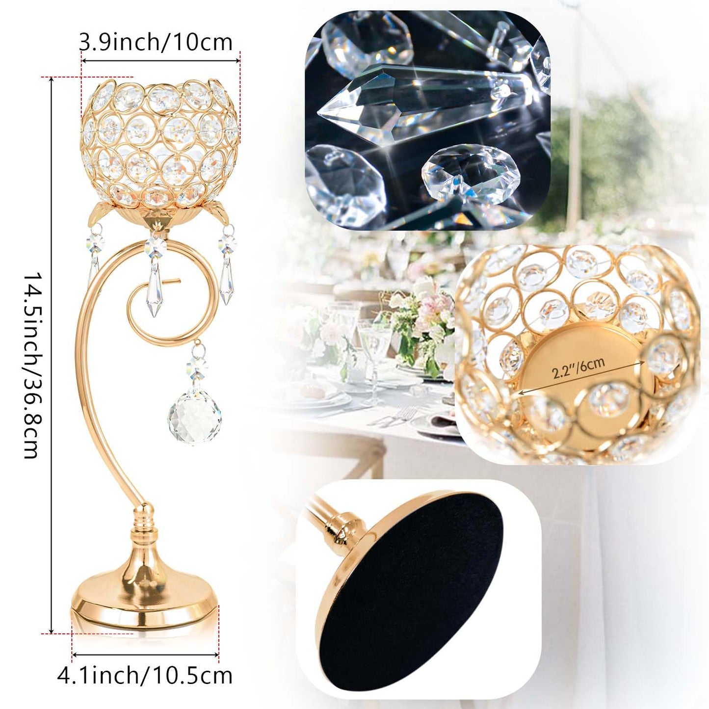 2 ps K9 Crystal tealight Candle Holder/Candlestick/Candelabra for Table Centerpieces,Wedding/Party/Event Decor,Home Decor,Gift for Mon/Friends (Golden)