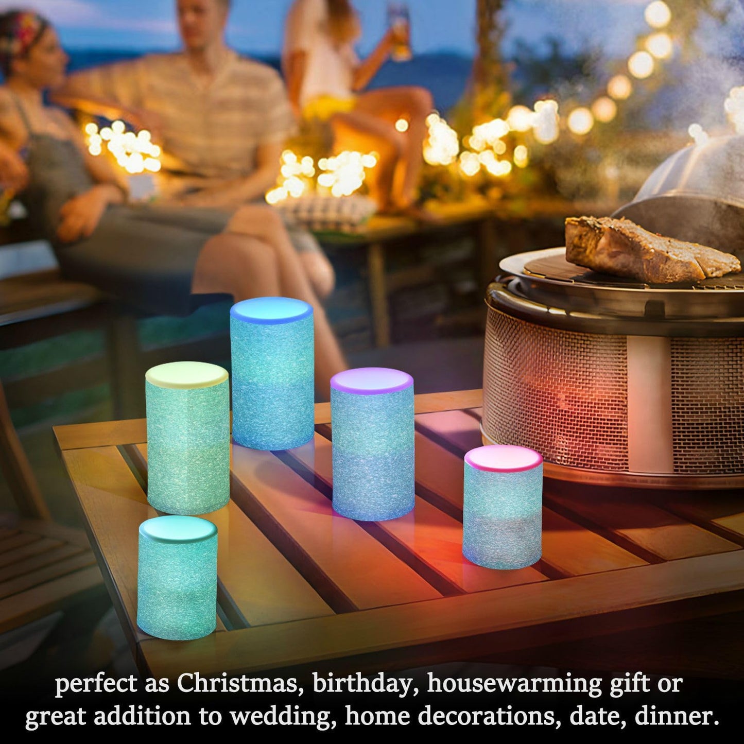 Flameless Candles Battery Operated Teal Turquoise Glitter Flickering Led Pillar Candles With Remote Control Blue Texture Print Colour Changing Warm Light Candles For Wedding Halloween Christmas
