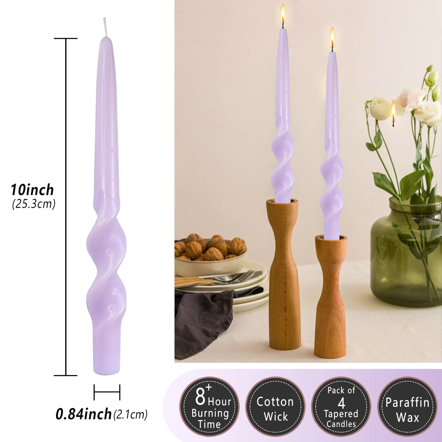 Long Tapered Candle Spiral Candlesticks 10 INCH Purple Twisted Candles Spiral Taper Candles Unique Candle Sticks for Home Dinner Wedding Party Decoration