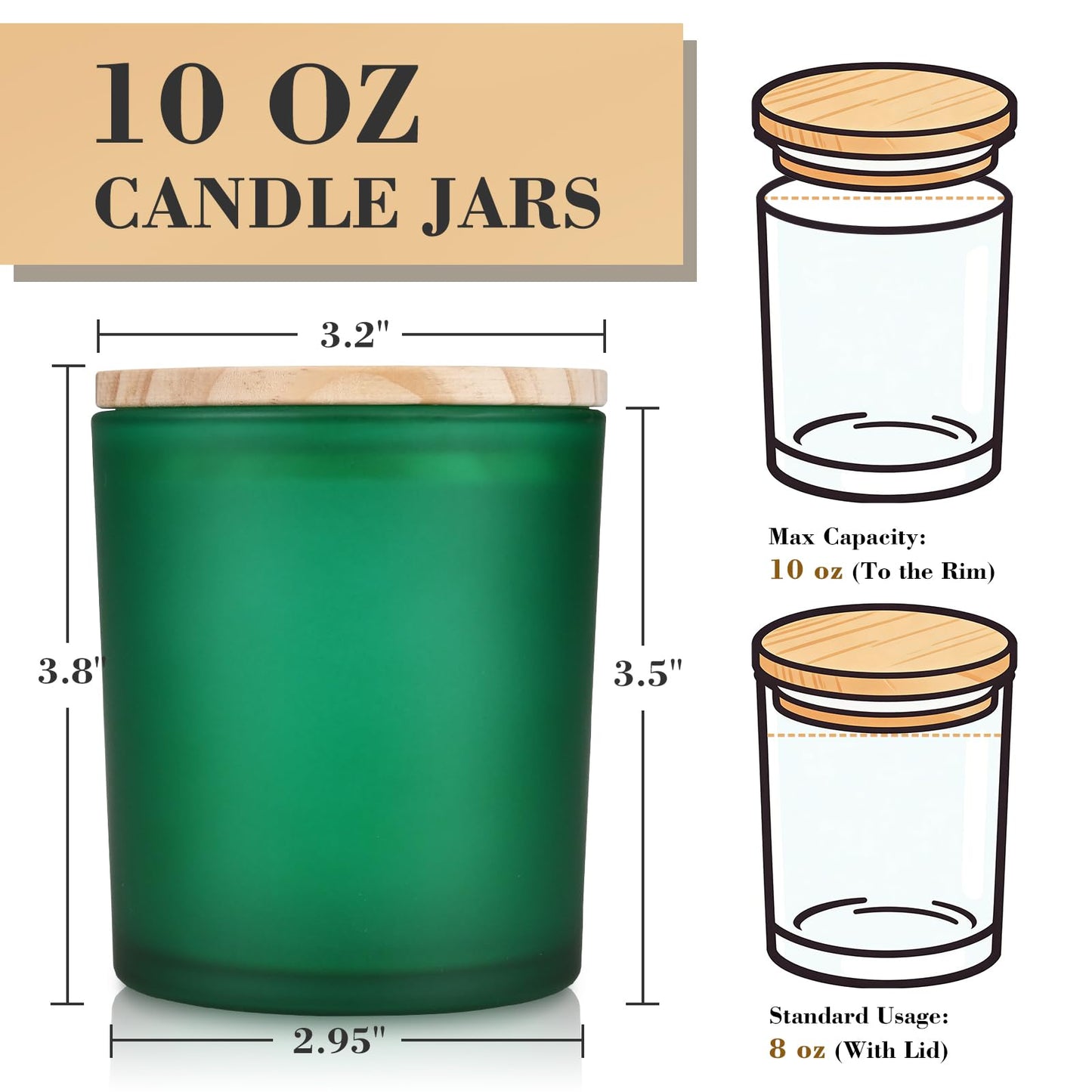 COYACOOL 12PCS Candle Jars for Making Candles, 10 oz Thick Empty Glass Candle Making Jars with Bamboo Lids, in Bulk, Frosted Green