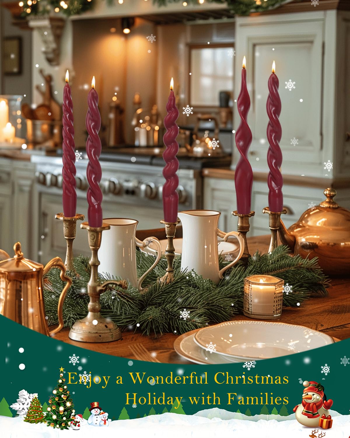 Spiral Taper Candles Red Short Candle Sticks Unscented Smokeless Twisted Candlesticks for Seasonal Home Decor Christmas Table Decor-7.5inch-4pack