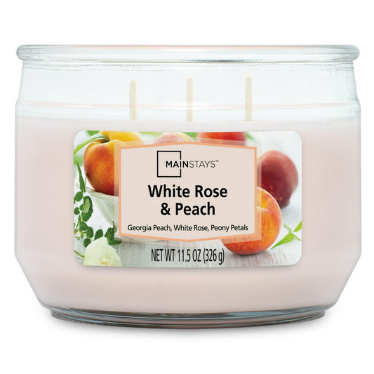 Scented 3-Wick Glass Jar Candle, 11.5 oz (White Rose & Peach)