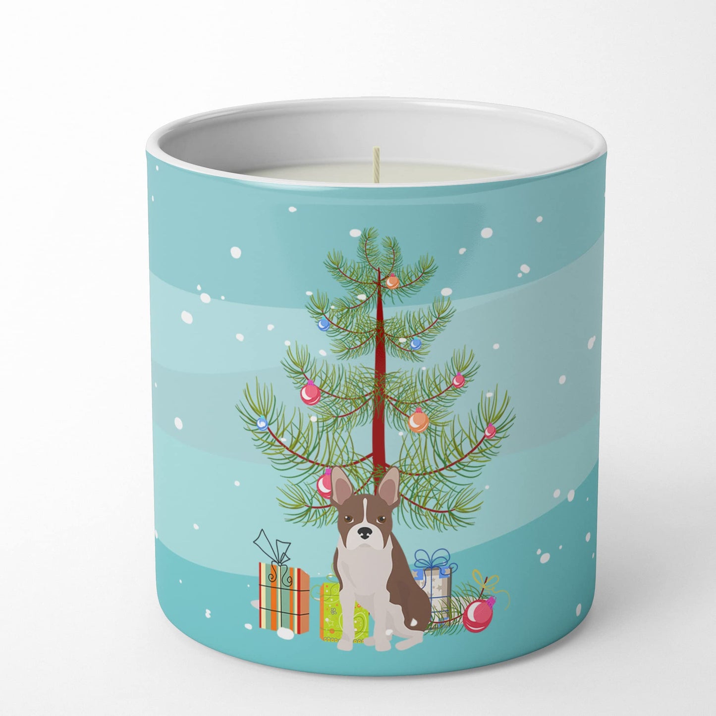 Caroline's Treasures CK3493CDL Boston Terrier Christmas Tree 10 oz Decorative Soy Candle Nature Soy Wax Essential Oil Home Decor Ideal for Bedroom Kitchen Bath Office Gift, 10 oz