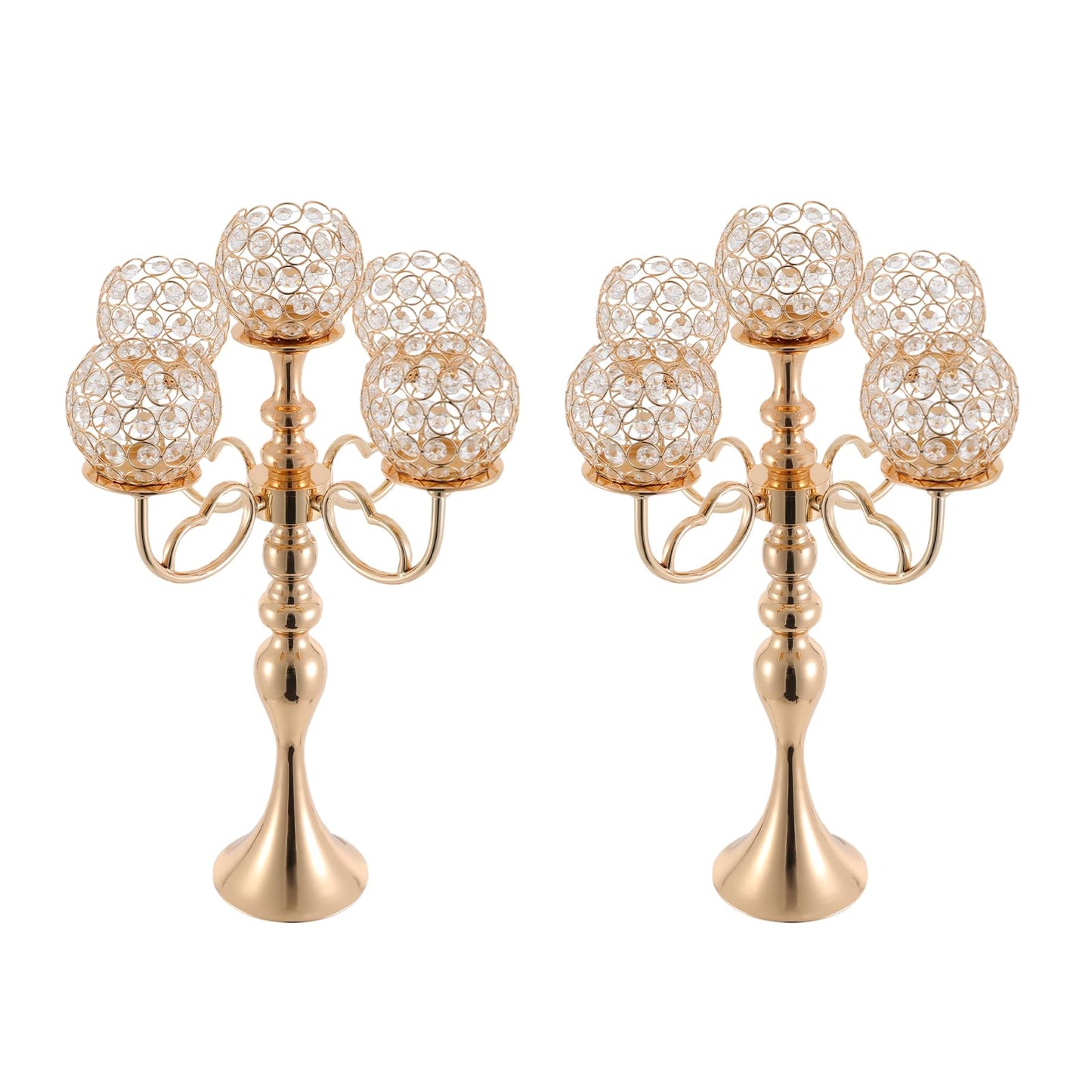 2Pcs 5 Arm Candelabra Candle Holder Luxury Gold Candlestick Holder Crystal Candelabra Centerpieces for Tables Elegant Candelabra Stand Holders for Home Wedding Party Anniversary Dining Room, Gold