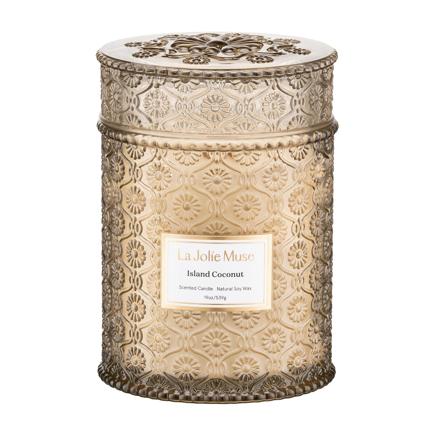 LA JOLIE MUSE Island Coconut Vanilla Scented Candle for Home | 19 oz Non Toxic Natural Soy | Large Jar Candle | Luxury Gifts for Women & Men | Wood Wick