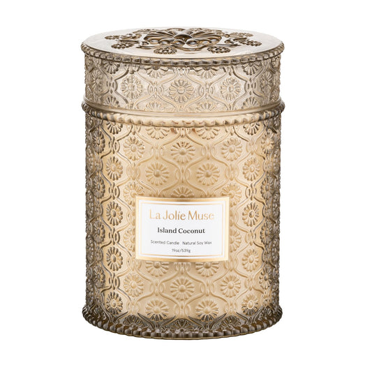 LA JOLIE MUSE Island Coconut Vanilla Scented Candle for Home | 19 oz Non Toxic Natural Soy | Large Jar Candle | Luxury Gifts for Women & Men | Wood Wick