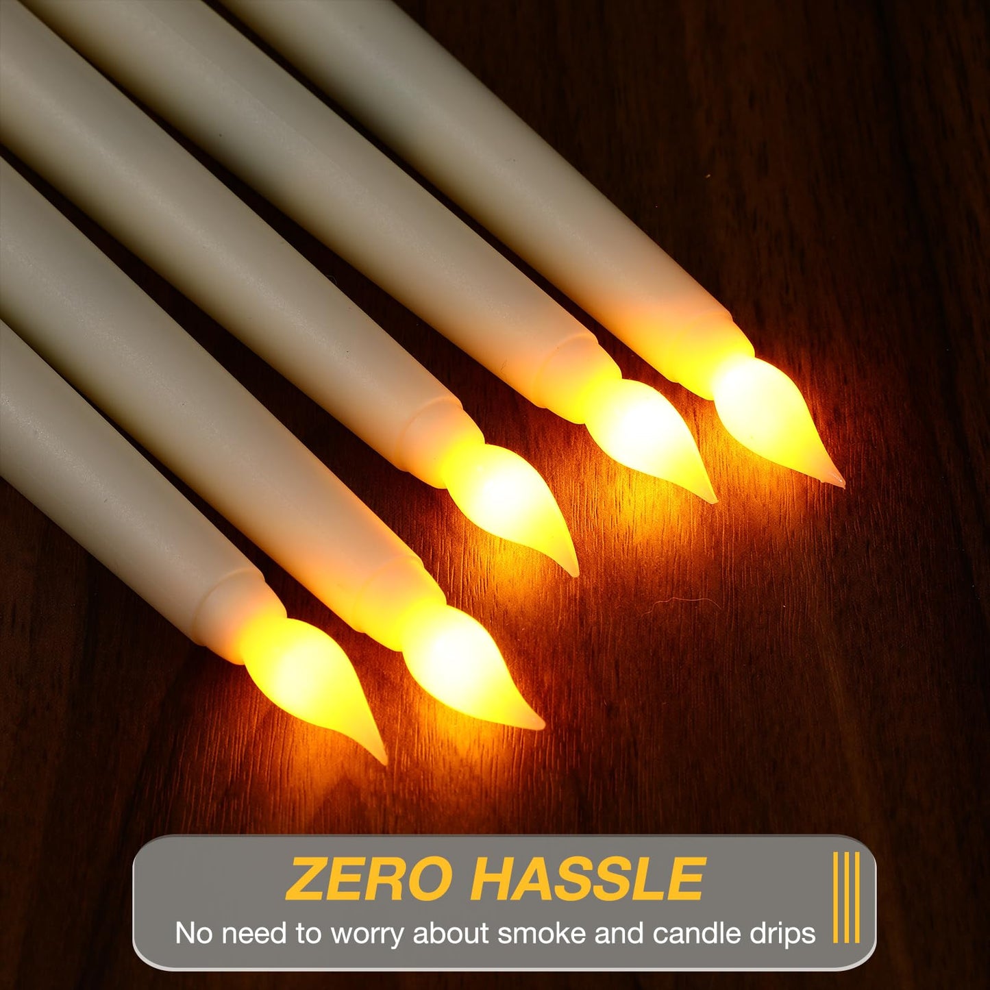 Tuanse 50 Pcs Flameless Taper Candles with Remote Timer and Dimmer Ivory Battery Operated CandleSticks LED Flickering Flameless Candle for Wedding Home Christmas Halloween Party Decor(9.7 Inch)