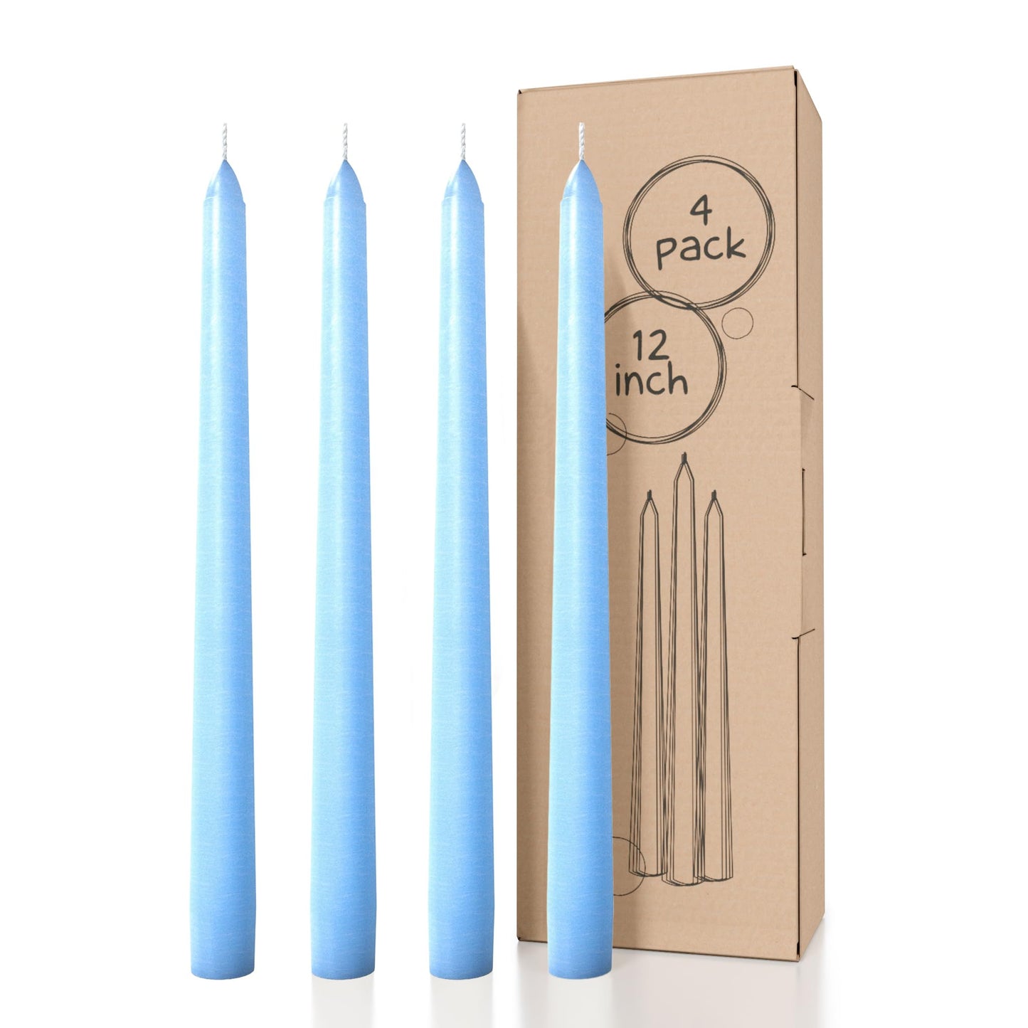 CANDWAX Light Blue 12 inch Taper Candles Set of 4 - Unscented Smokeless Dripless Tapers for Dinner Table, Home Decor, Easter Decor, Party, Wedding and Ordinary Dinners - Spring Candles