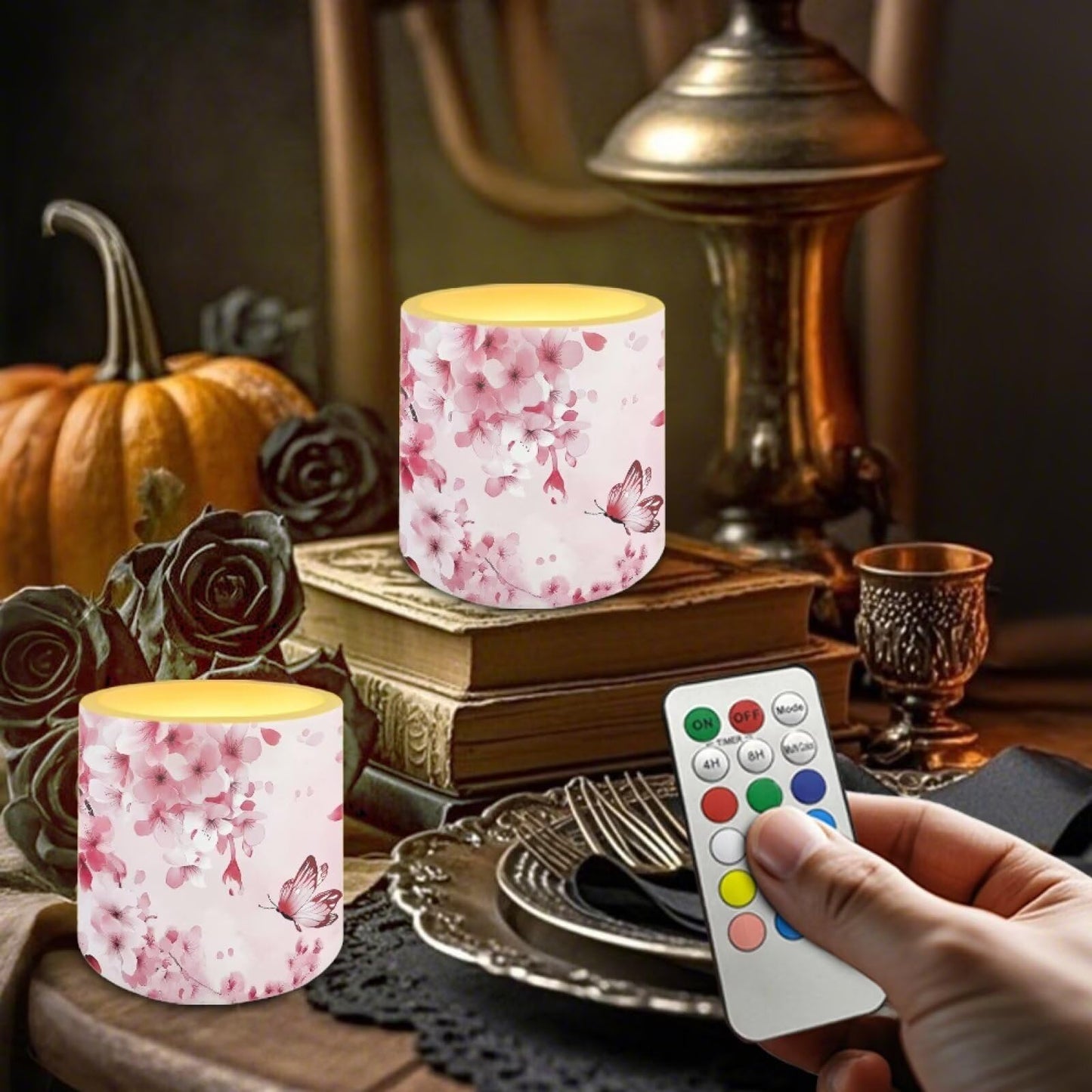 Cozeyat Pink Garden Flameless Candles 4 Pack Battery Operated with Remote Control Timer LED Pillar Candles Waterproof for Indoor Outdoor Garden Use