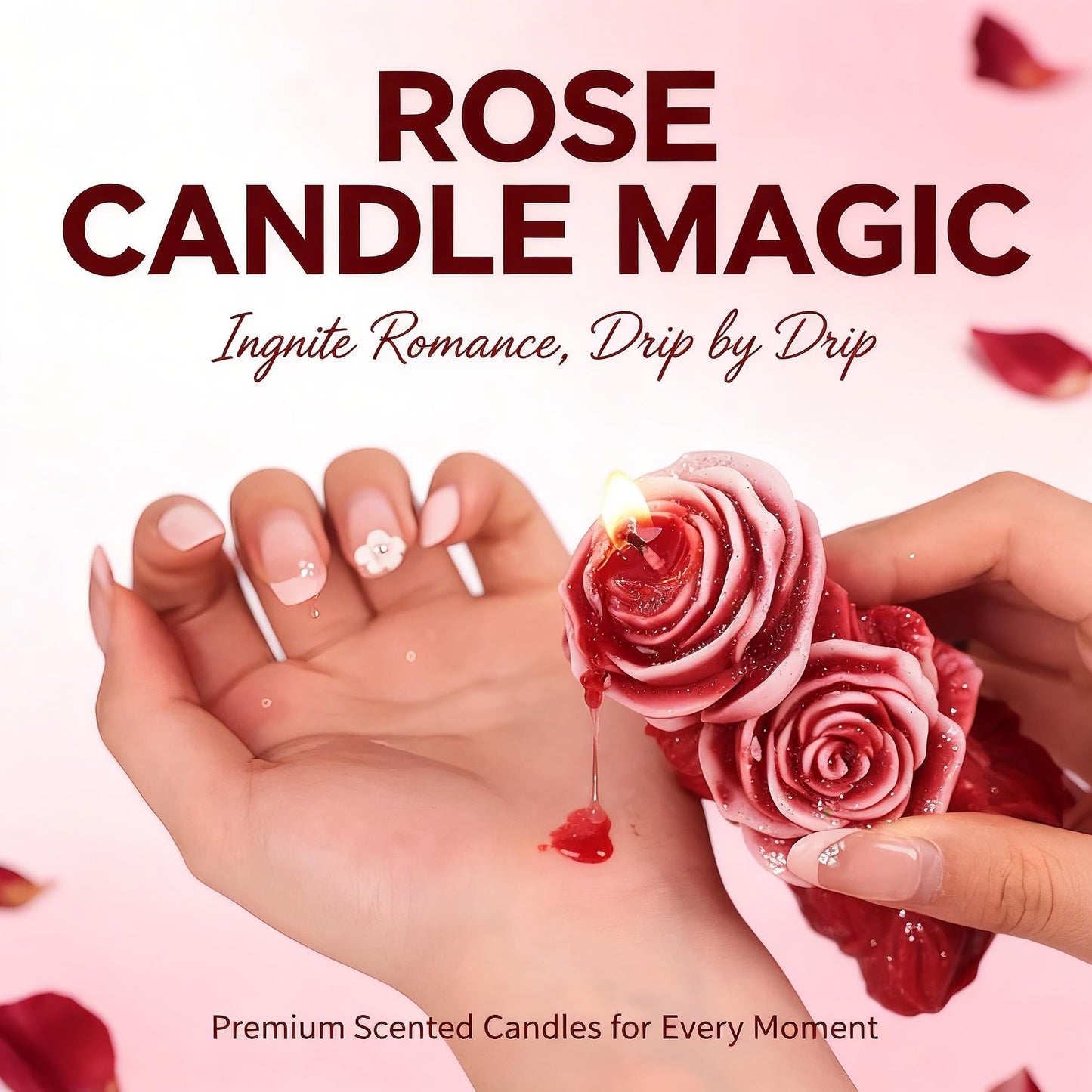 Rose Flower Shape Scented Candle,Red Rose Blossoming Floral Soy Wax Decorative Candle for Valentine's Day,Birthdays & Aesthetic Spaces,Romantic Engraved Pillar Low Temp Wax with Glitter