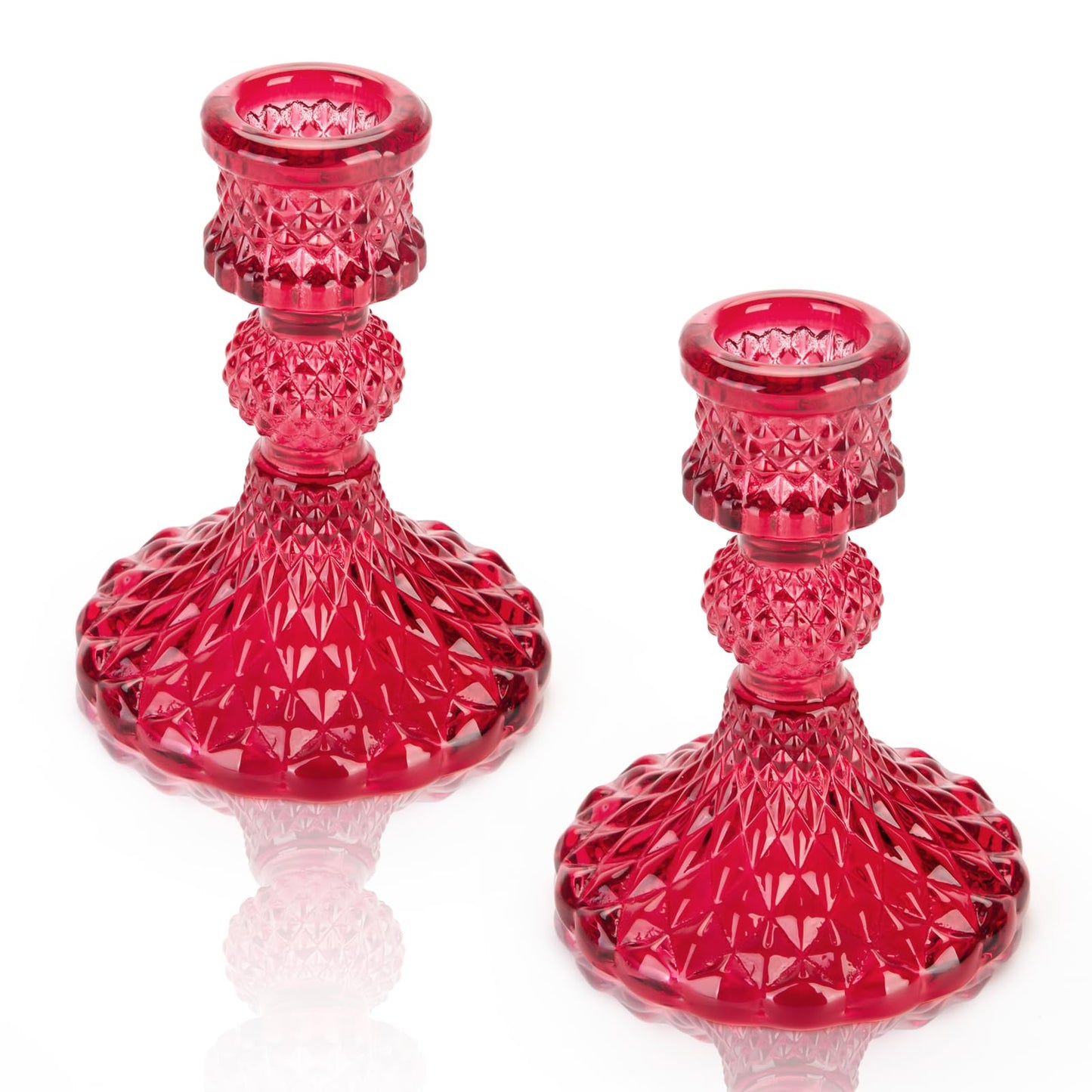Glass Candle Holder, 2PCS Decorative Candle Sticks Pillar Candle Stand for Formal Events Wedding Party Table Centerpieces Home Decoration, Red