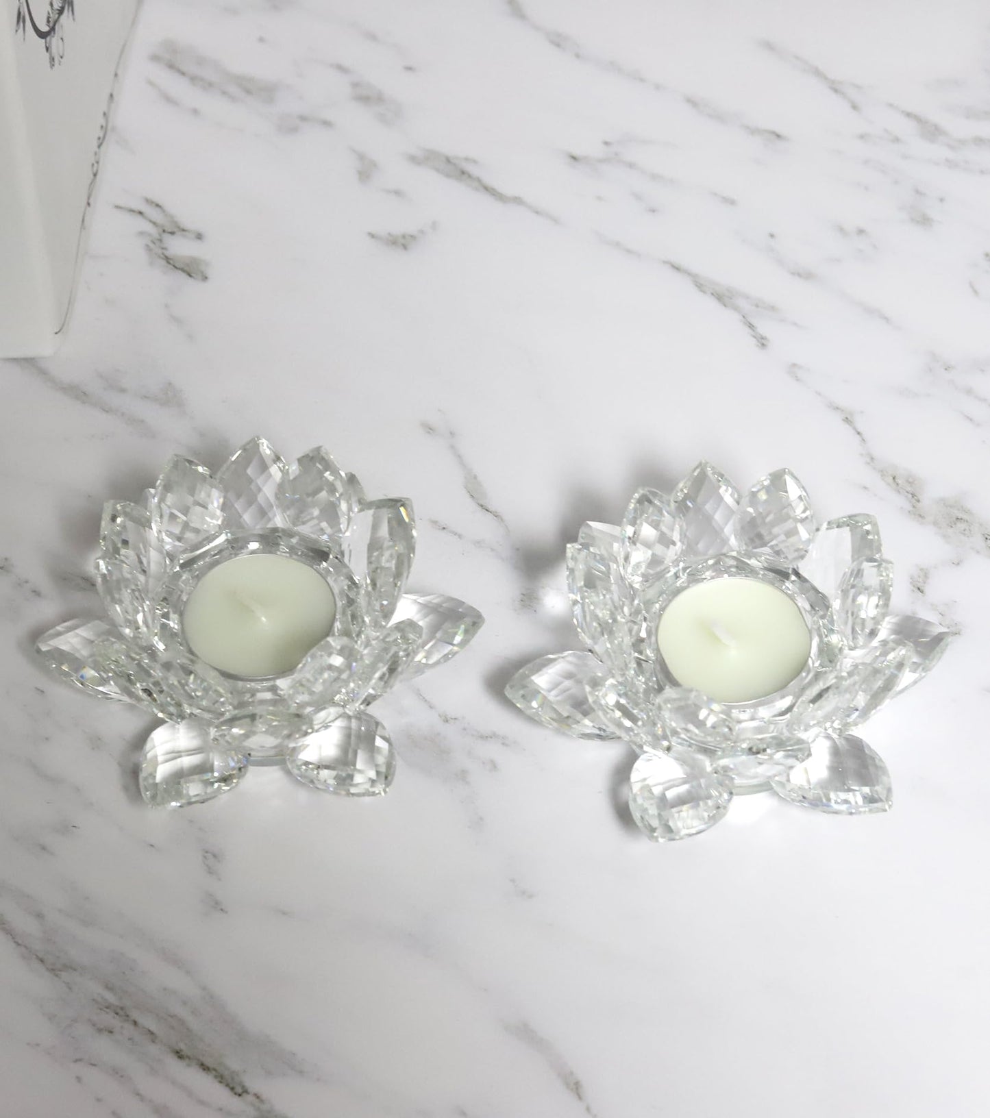 Aixita Crystal Lotus Flower Tealight Candle Holder Set of 2, Clear Glass Candlestick Holders, Pillar Votive Candle Holders for Table Centerpiece, Home Décor, Party, Wedding, Dinning