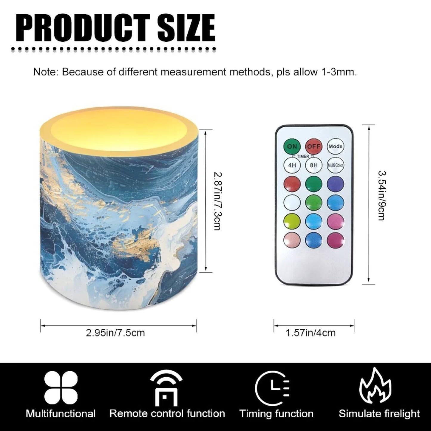 Merkmak Blue Marble Flameless Candles with Remote and Timer Candles Battery Operated LED Pillar Tea Lights for Home Decoration