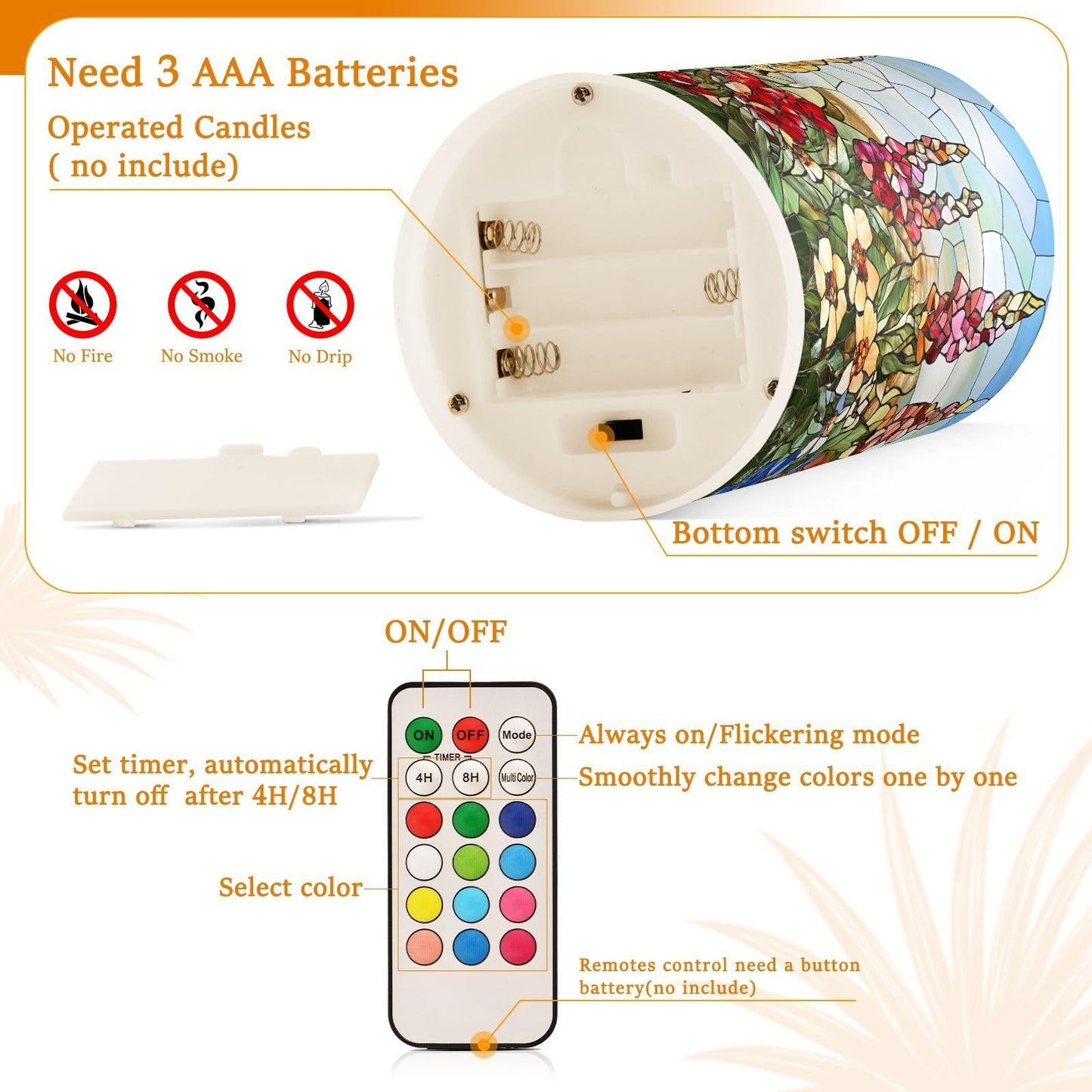 ALAZA Flickering Flameless Candles Mexico Art Flowers Spring Battery Operated Candles with Remote Timer LED Pillar Votive Candles Set of 2 for Holiday Decor