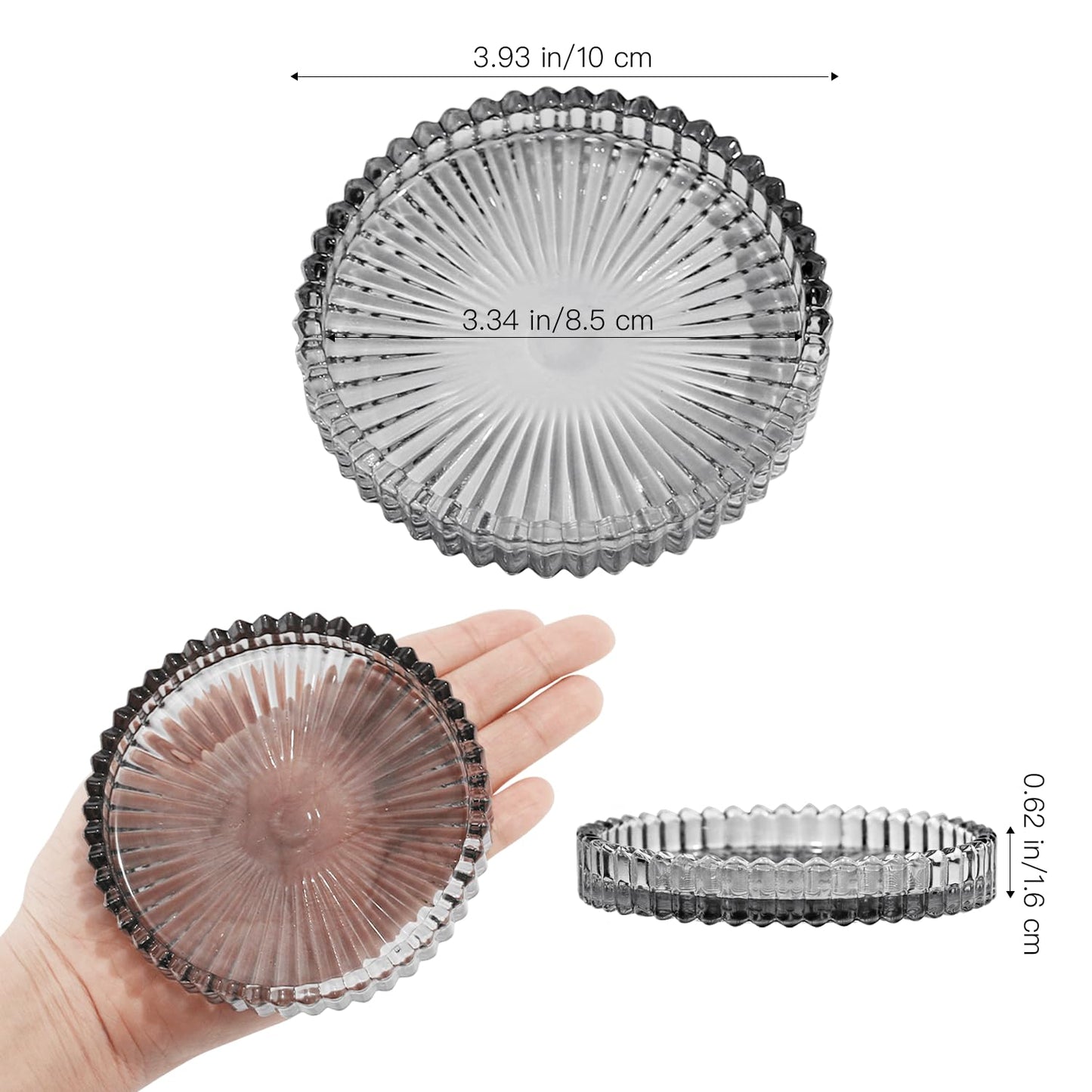 CHOCSTAY Glass Pillar Candle Holder, 4" Gray Candle Plates Set of 6, Glass Candle Holders for Wedding, Party, Holiday, Home Decor, Table Centerpiece