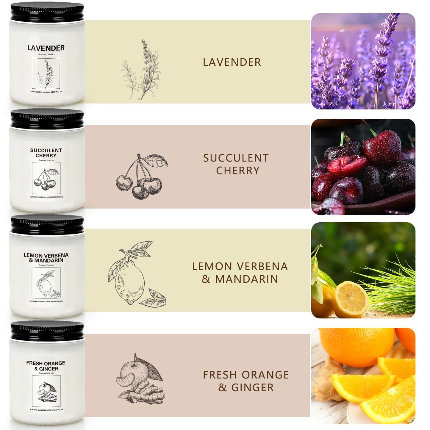 Soy Wax Scented Candle Gift Set, 4 Pack Lavender, Orange & Lemon Scents, Long Lasting Aromatherapy Candles for Home, Relaxing Gifts for Women, Perfect for Holiday, Thanksgiving & Christmas