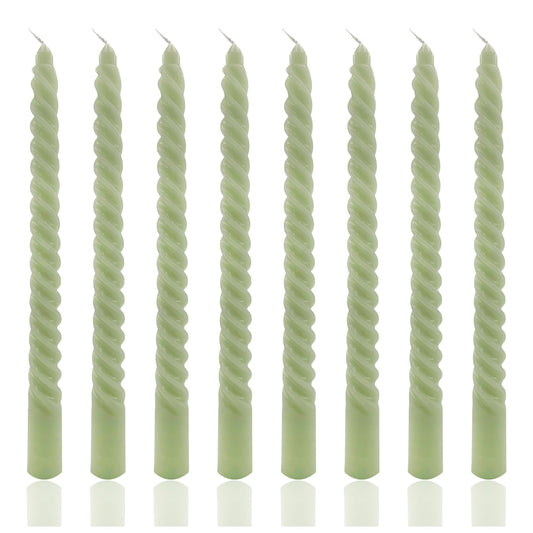 8 Pack 10 Inch Sage Green Spiral Taper Candles Long Burning Dripless Candles for Spring Decor Party Dinner Home Decor Wedding