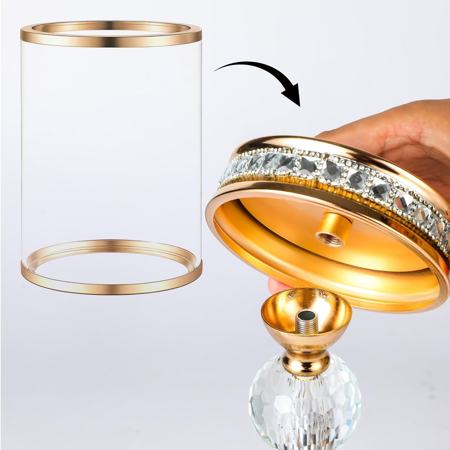 12.4" Tall Hurricane Candle Holder, Pillar Candle Holders with Glass Sleeve with Gift Box, Crystal Candle Stands for Home Warming, Weddiing, Dining Room Decor, Table Centerpiece (2, Gold, M)