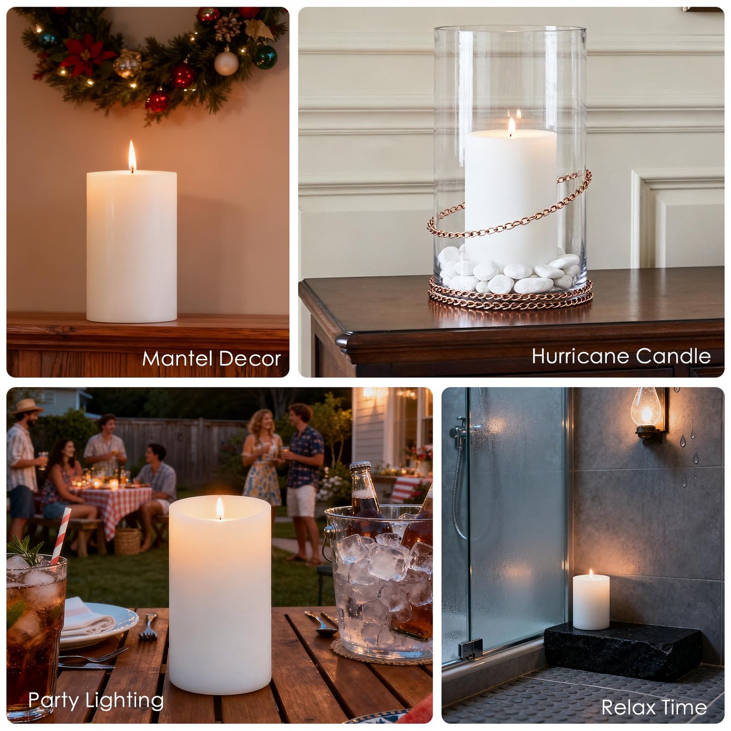 4x6 Inch White Pillar Candles, 2 Packs, 300-Hours Long Burning Time Totally, Unscented Large White Candles for Mantel Decor, Home Holiday Table Decor, Smokeless & Dripless