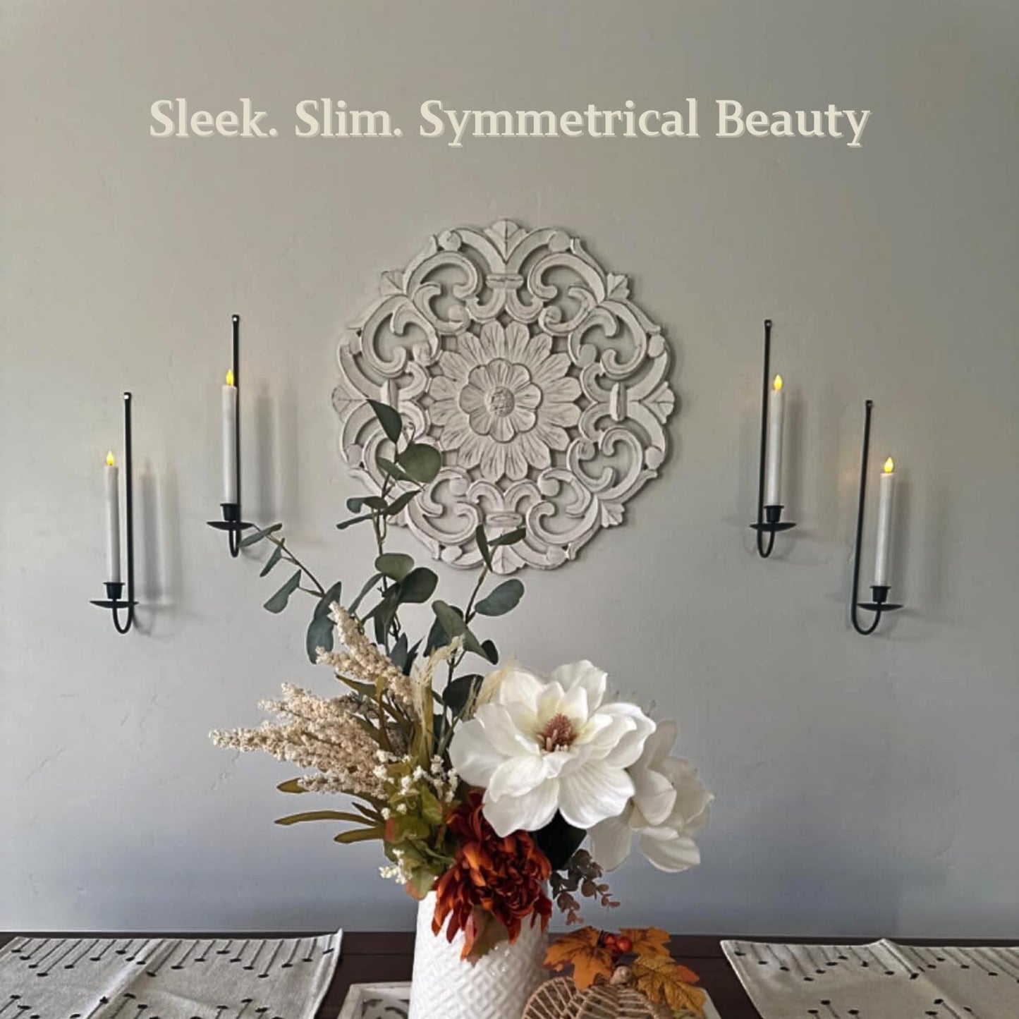 Wall Candle Holder Set of 2, Stylish Black Metal Wall Mount Candle Sconces, Modern Wall Decoration for Living Room, Farmhouse, Fireplace, and Christmas Decor