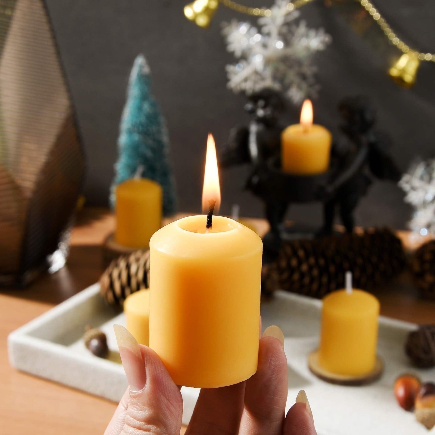 Pure Hand Poured 16-Pack 100% Natural Beeswax Candles Bulk, 9 Hours Long Burning, Unscented and Non-Toxic Candles for Prayers, Home Decoration, Spa, Christmas
