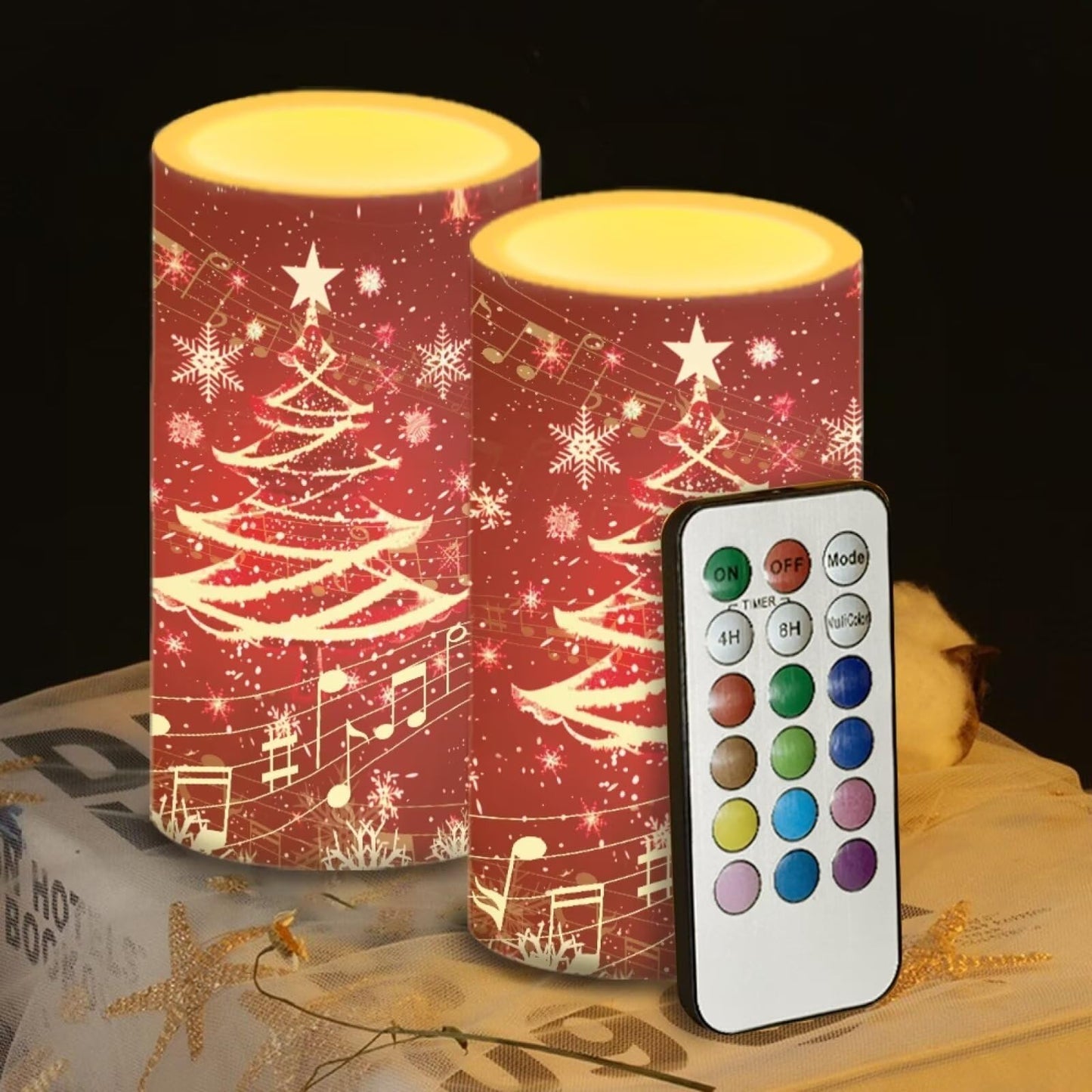 Luarisgur Red Flameless Candles with Remote Christmas Tree LED Table Candles Battery Operated with 4/8 Hour Timer for Indoor Christmas Decorations Xmas Holiday Home Flameless Flickering Candles