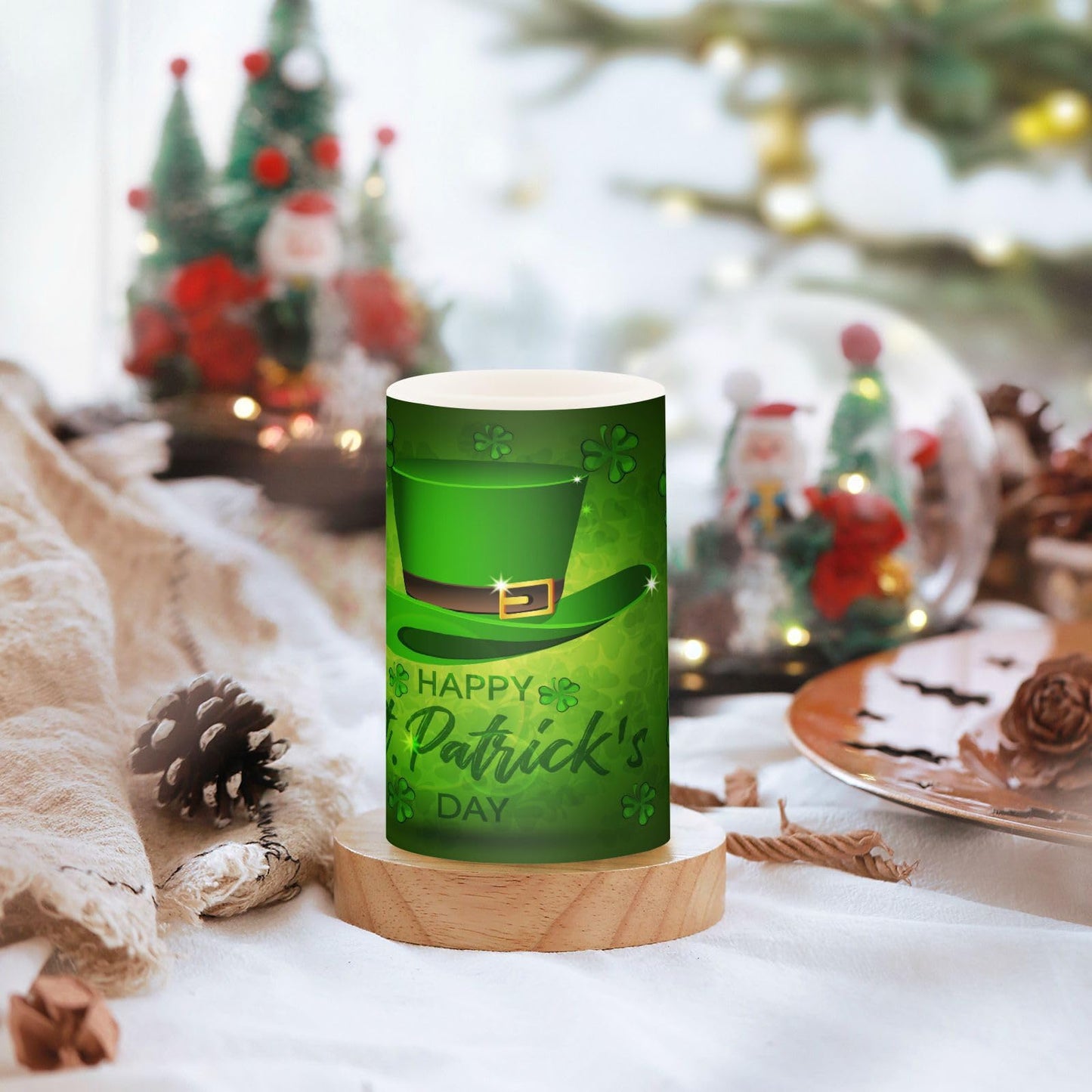 Eionryn Saint Patrick's Day Flameless Candles Leprechaun Hat Shamrock Clovers Battery Operated LED Candles with Remote Timer Electric Candles for Home Party Decor 2pcs