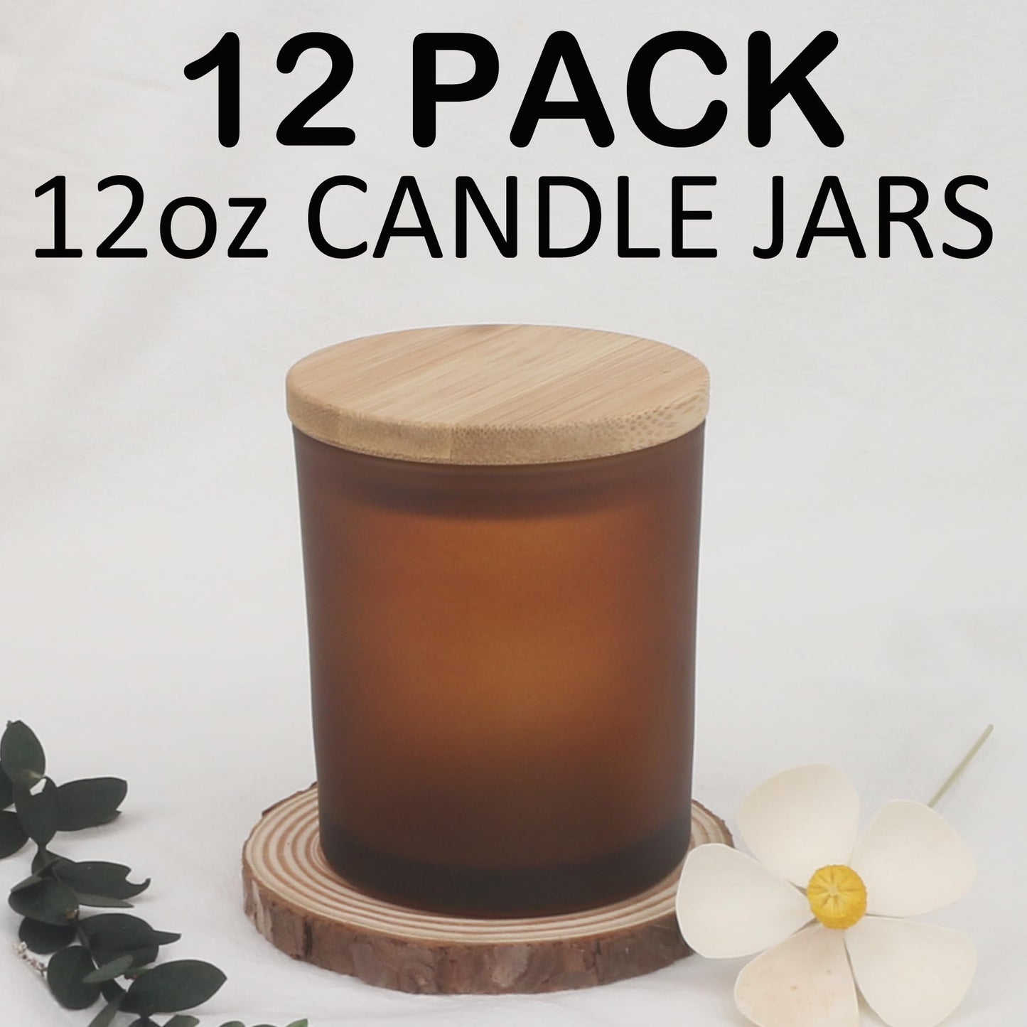 MILIVIXAY 12Pack 12 OZ Frosted Amber Thick Glass Candle Jars with Lids - Bulk Empty Candle Jar for Making Candles - Spice, Powder Containers.