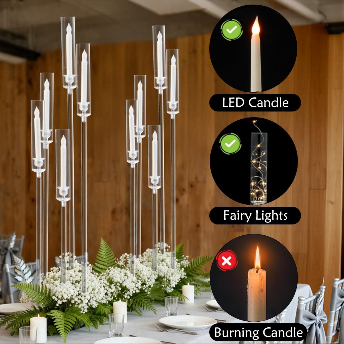 10pcs 5 Arm Acrylic Candelabra Centerpieces for Wedding,Floor Candle Holders with Removeshade for Christmas Party Fireplace Valentine's Day candelabros de centros de mesas Prom Entrance Decorations