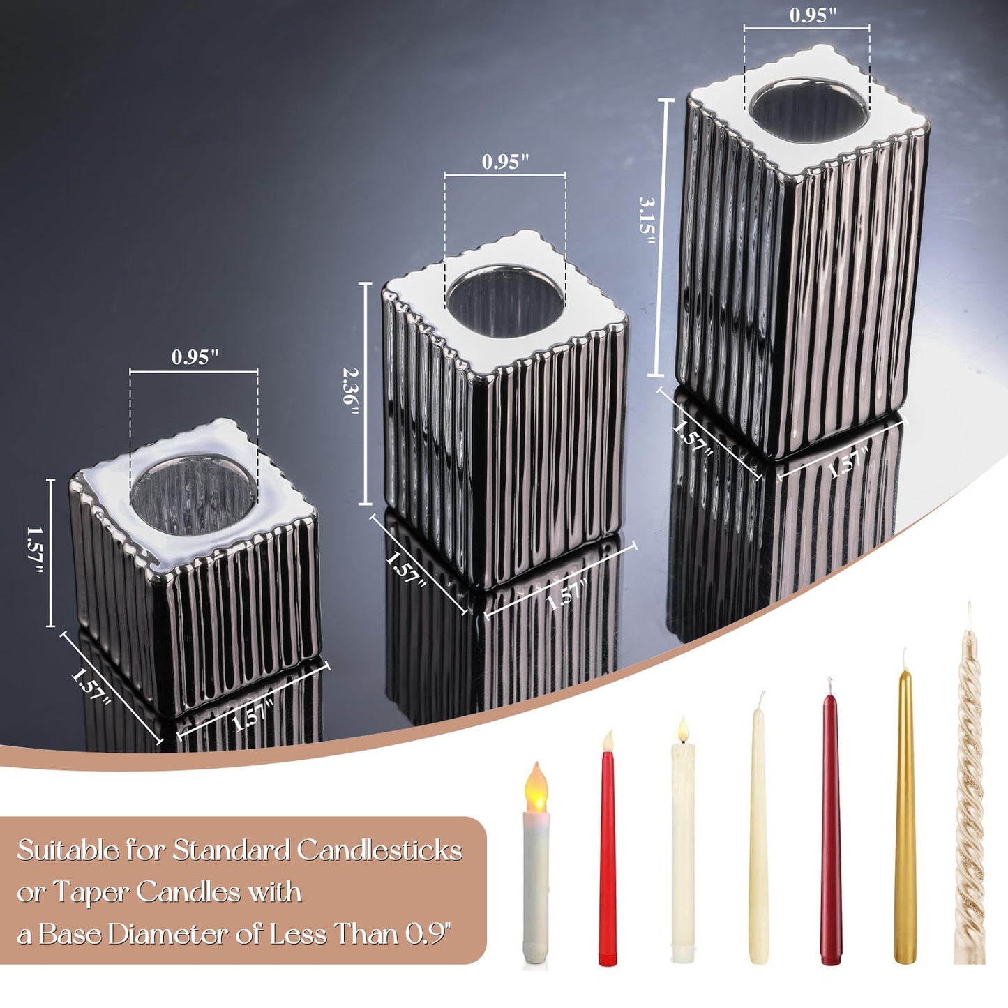 LETINE 12pcs Silver Vertical Stripe Glass Candlestick Holders - Chic Taper Candle Sticks Holder Set for Elegant Dining & Home Decor - Ideal for Valentine's Day, Halloween, Thanksgiving