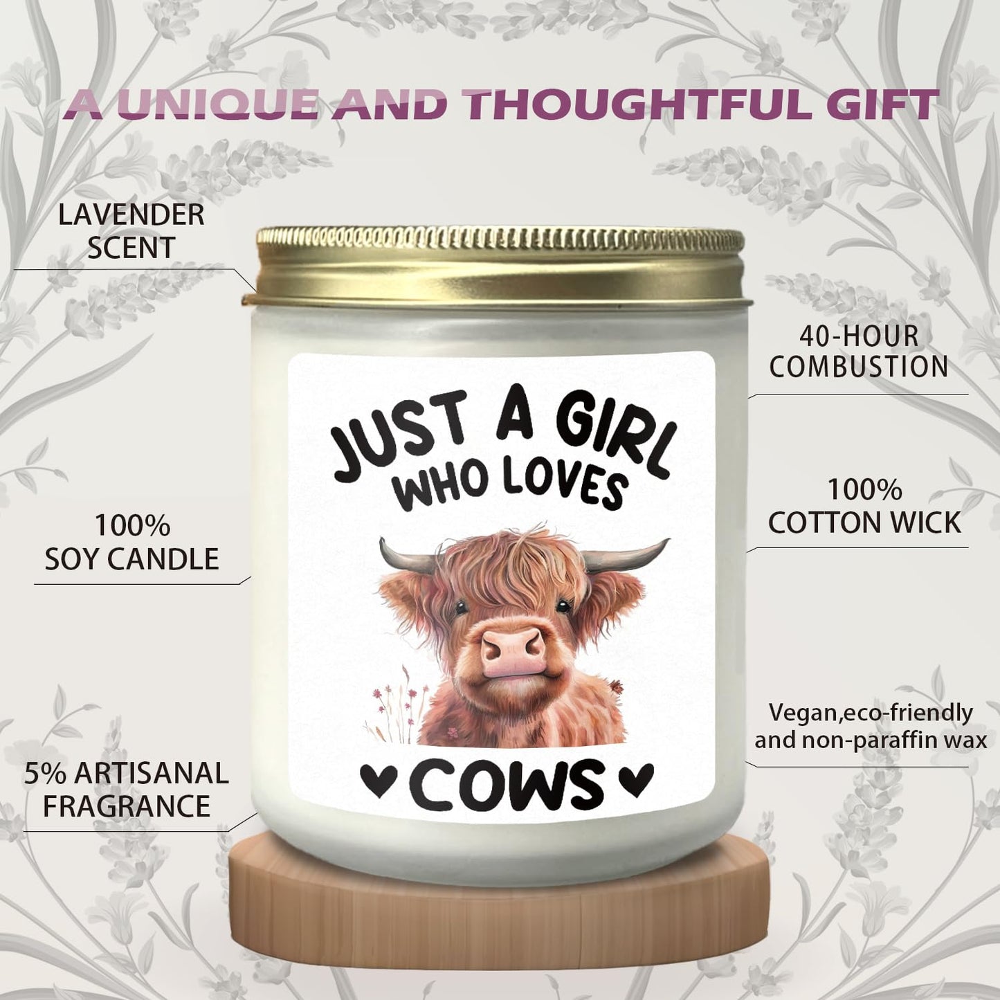 CIOJUNE Highland Cow Candle, Cow Gifts for Women Girls Cows Lovers, Just a Girl Who Loves Cows Lavender Candle, Highland Cow Scented Candles for Home